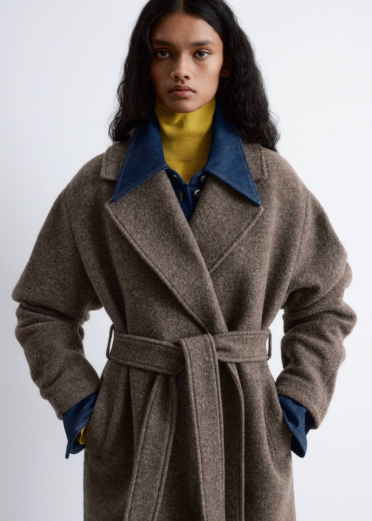 Voluminous Belted Wool Coat - Dark Mole Melange/Black/Navy/Beige - 9