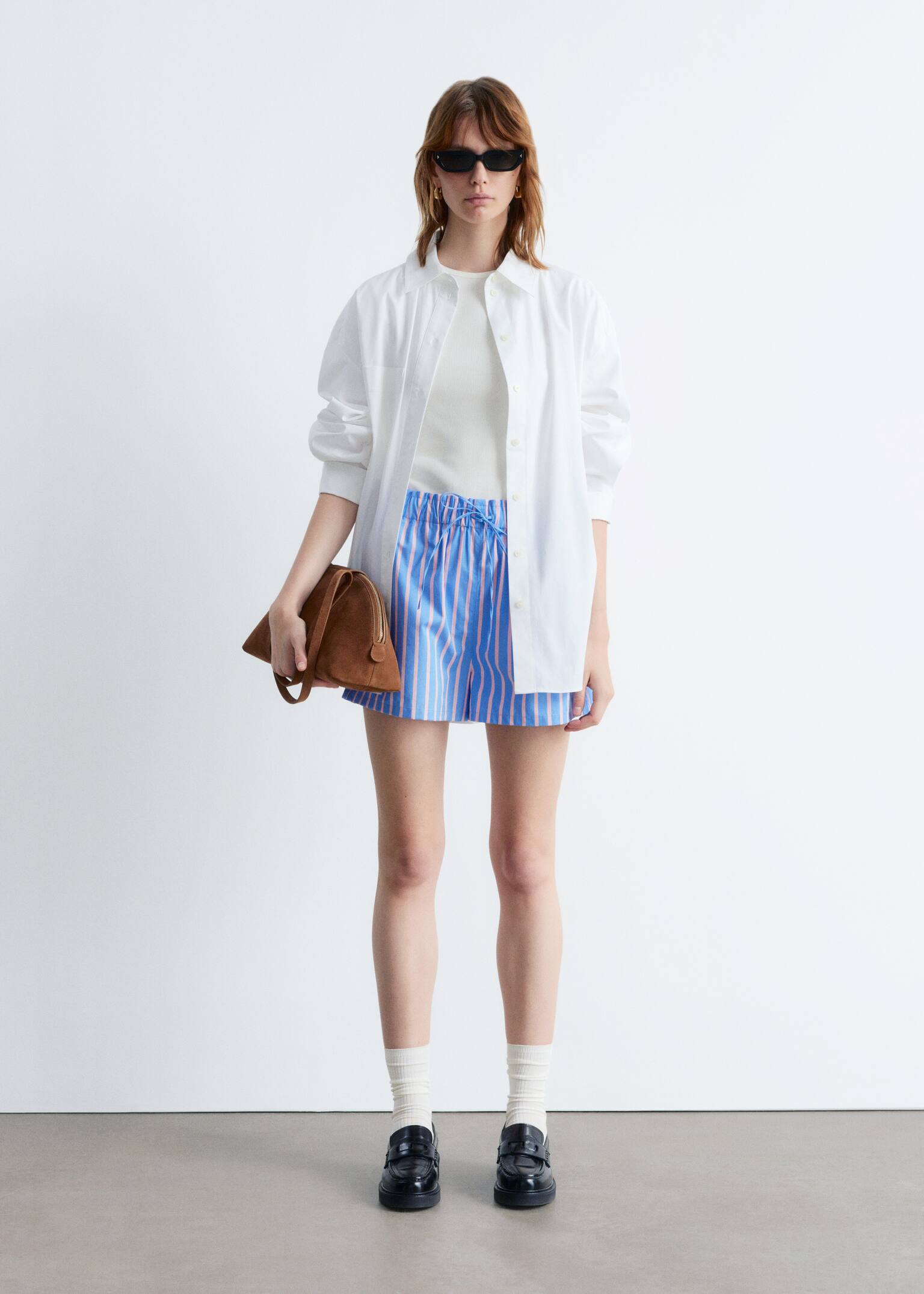 Pantalones cortos con cordón de ajuste - Azul/Rayas rosas - 6