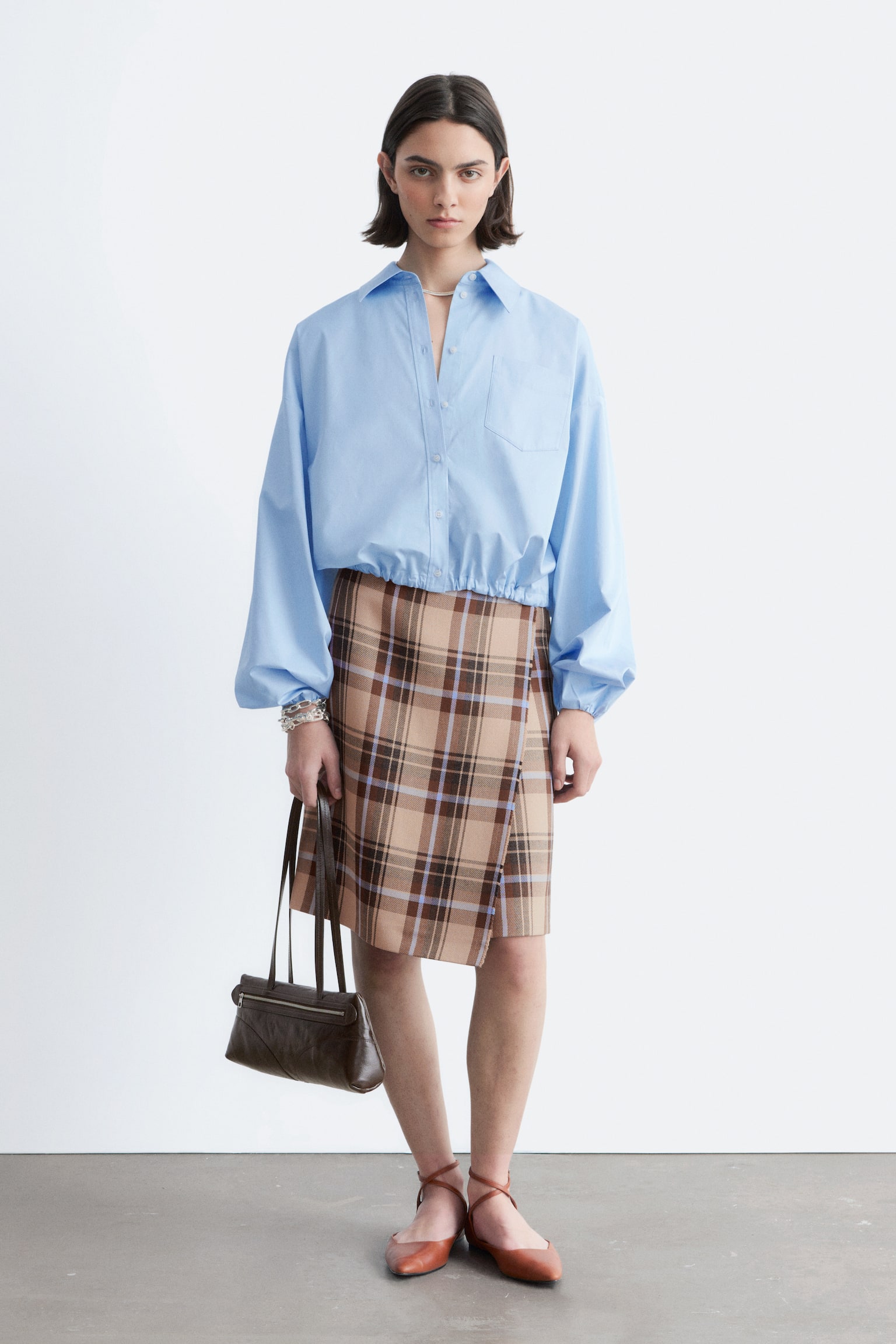 Camicia cropped con coulisse - Azzurro/Nero - 6