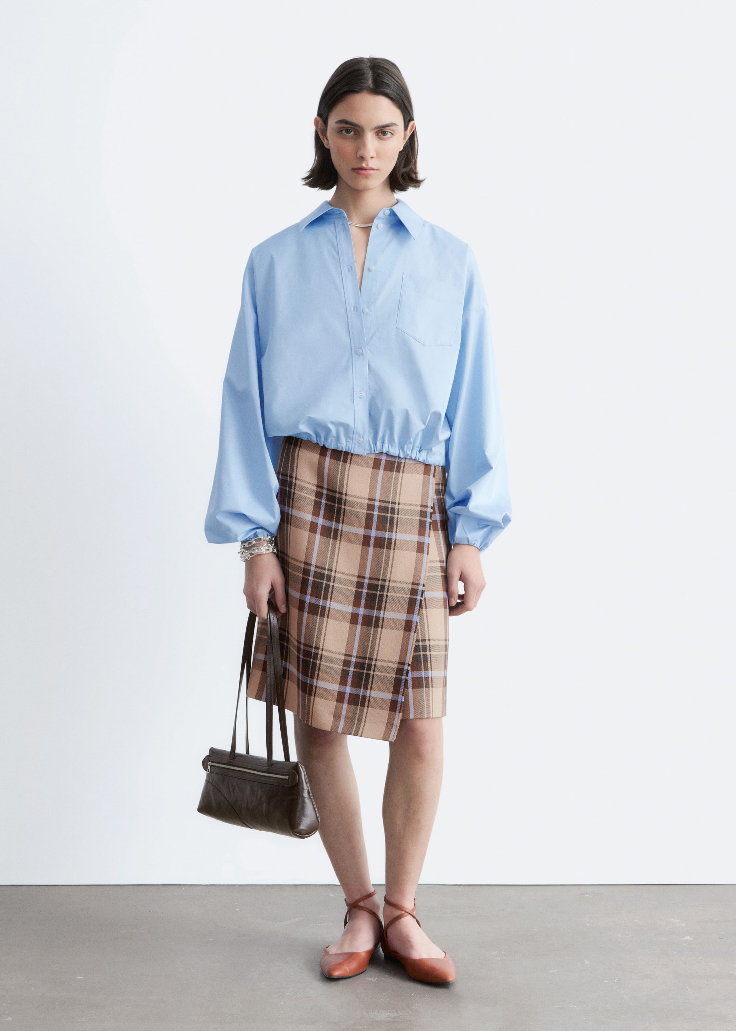 Cropped Drawstring Shirt - Black - Lookbook