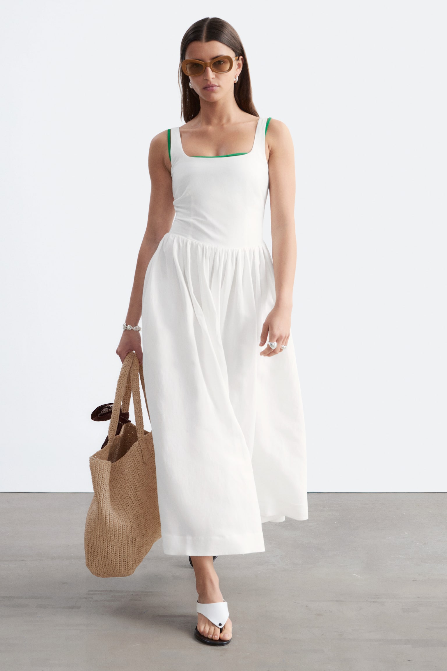 Robe midi évasée - Blanc/Marron foncé - 1