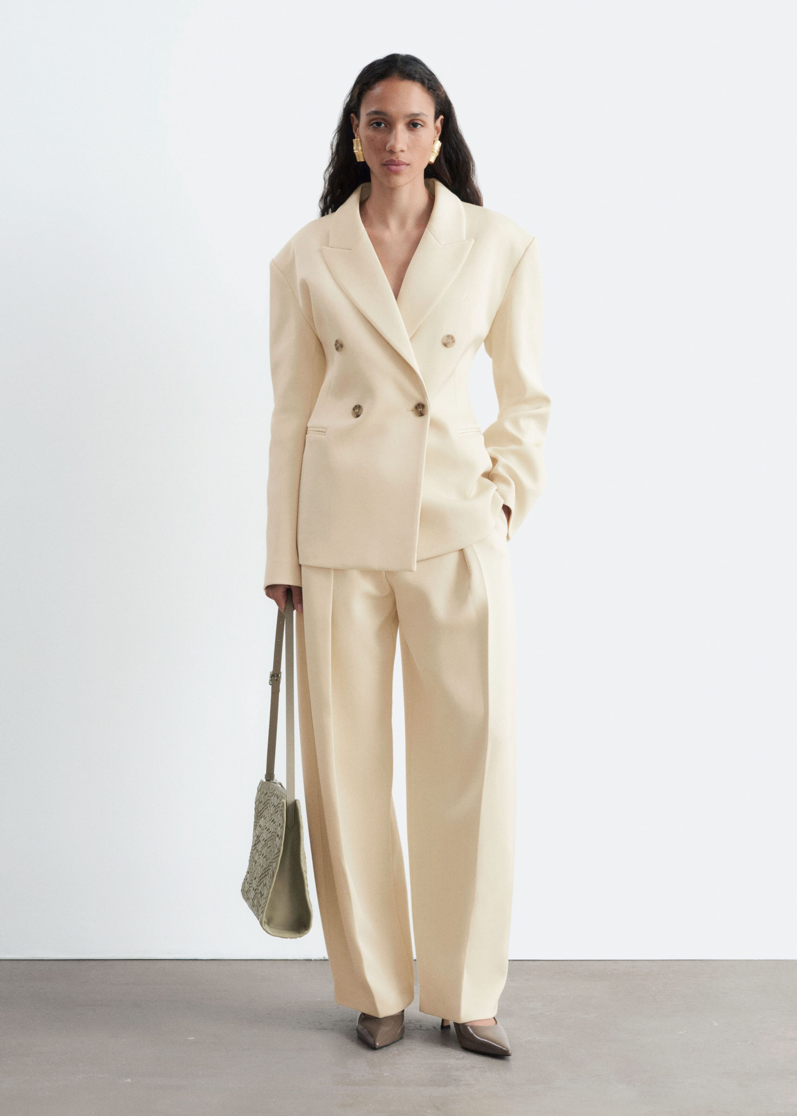 Cinched Waist Blazer - Light Beige - Lookbook