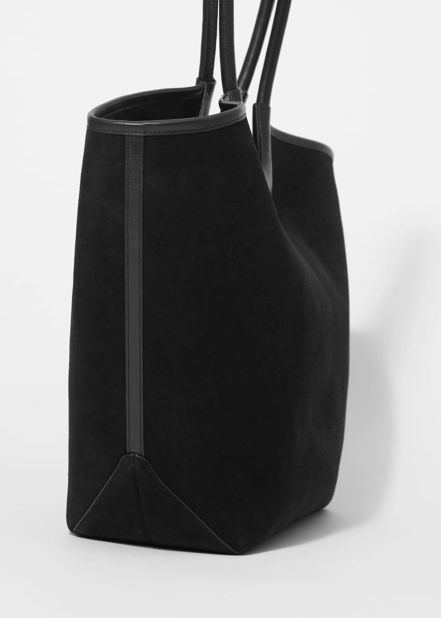 Bolso tipo tote de ante con ribetes de piel - Negro - 4