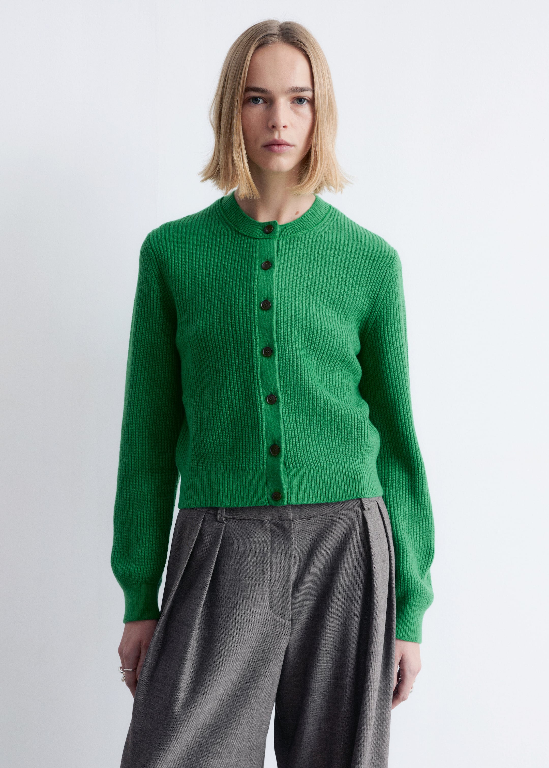הצגת תמונה גדולה יותר: קרדיגן סריג ריב - ירוק - Ladies | H&M IL 1