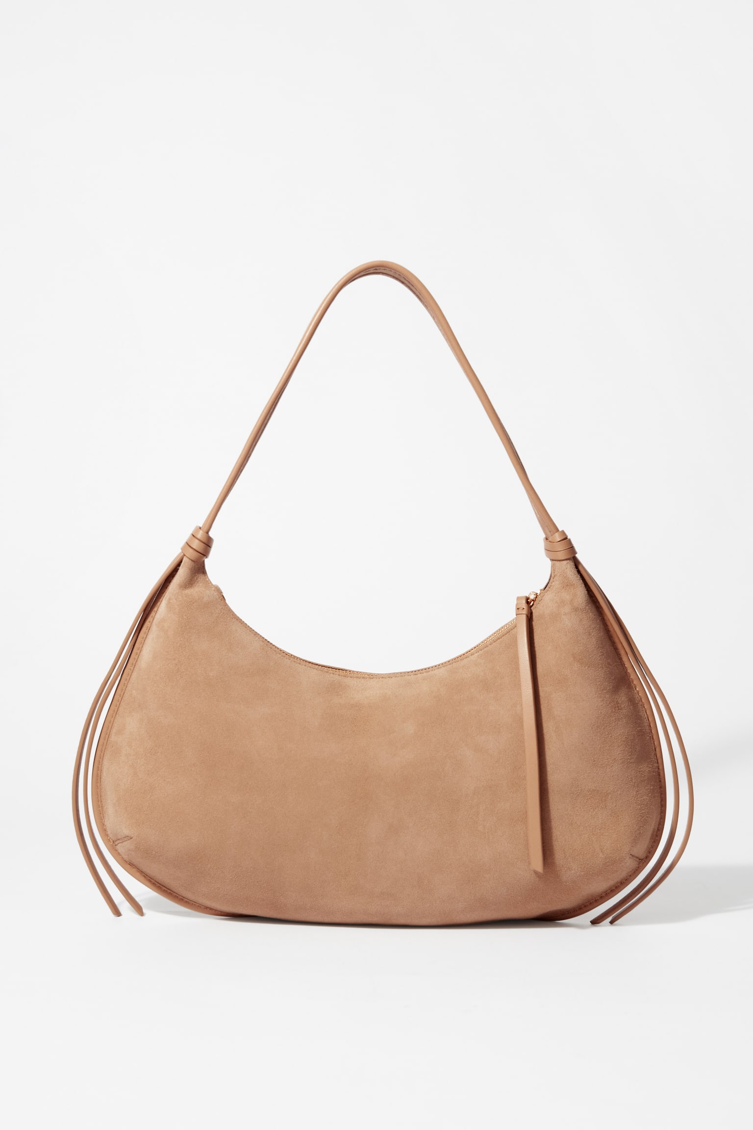 Bolso de hombro de ante con flecos - Beige claro