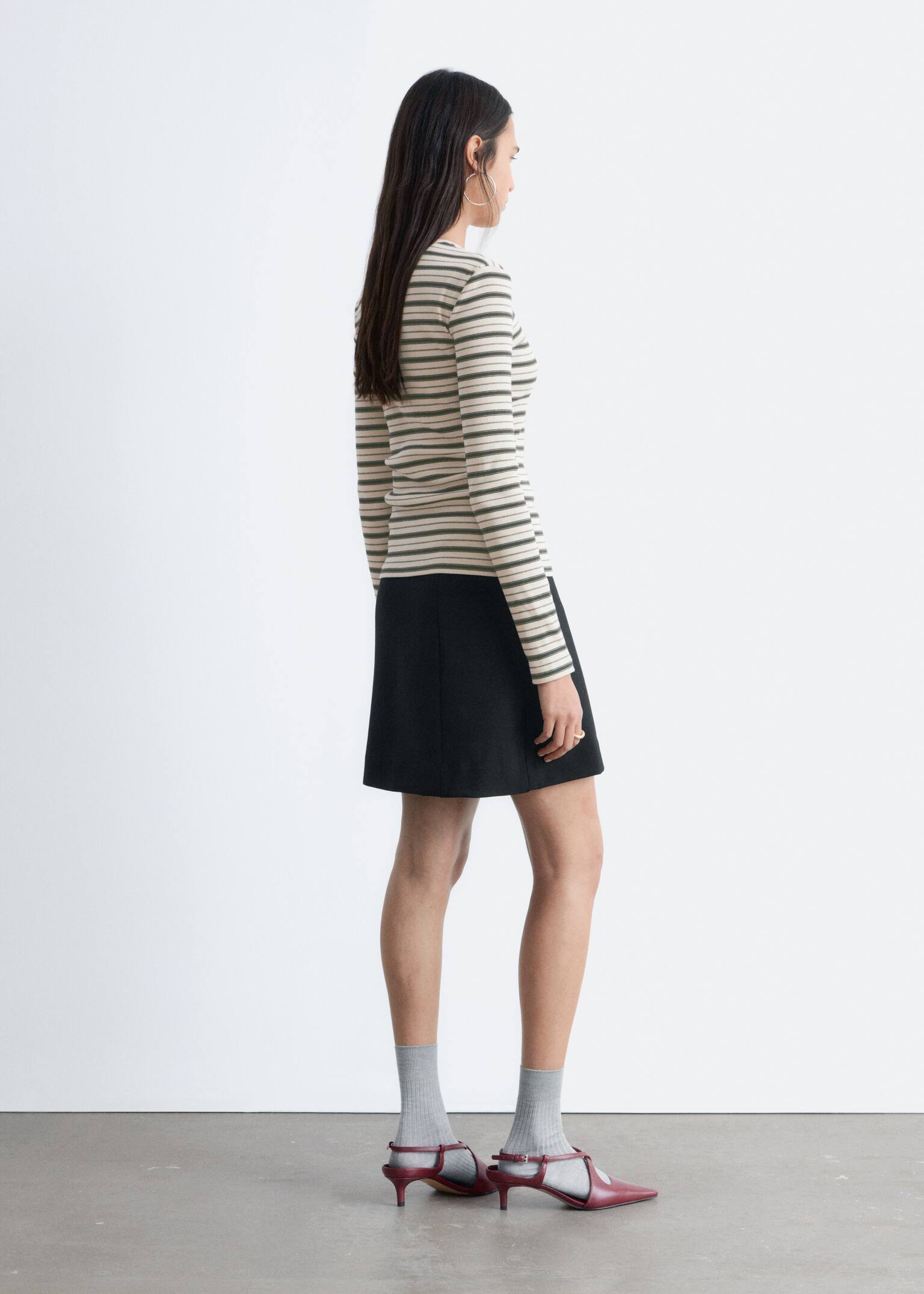 Ribbed Long-Sleeve Top - Beige/Black Stripes/White/Dark Brown/Dark Green/Brown/White Stripes/Black/Light Grey - 7