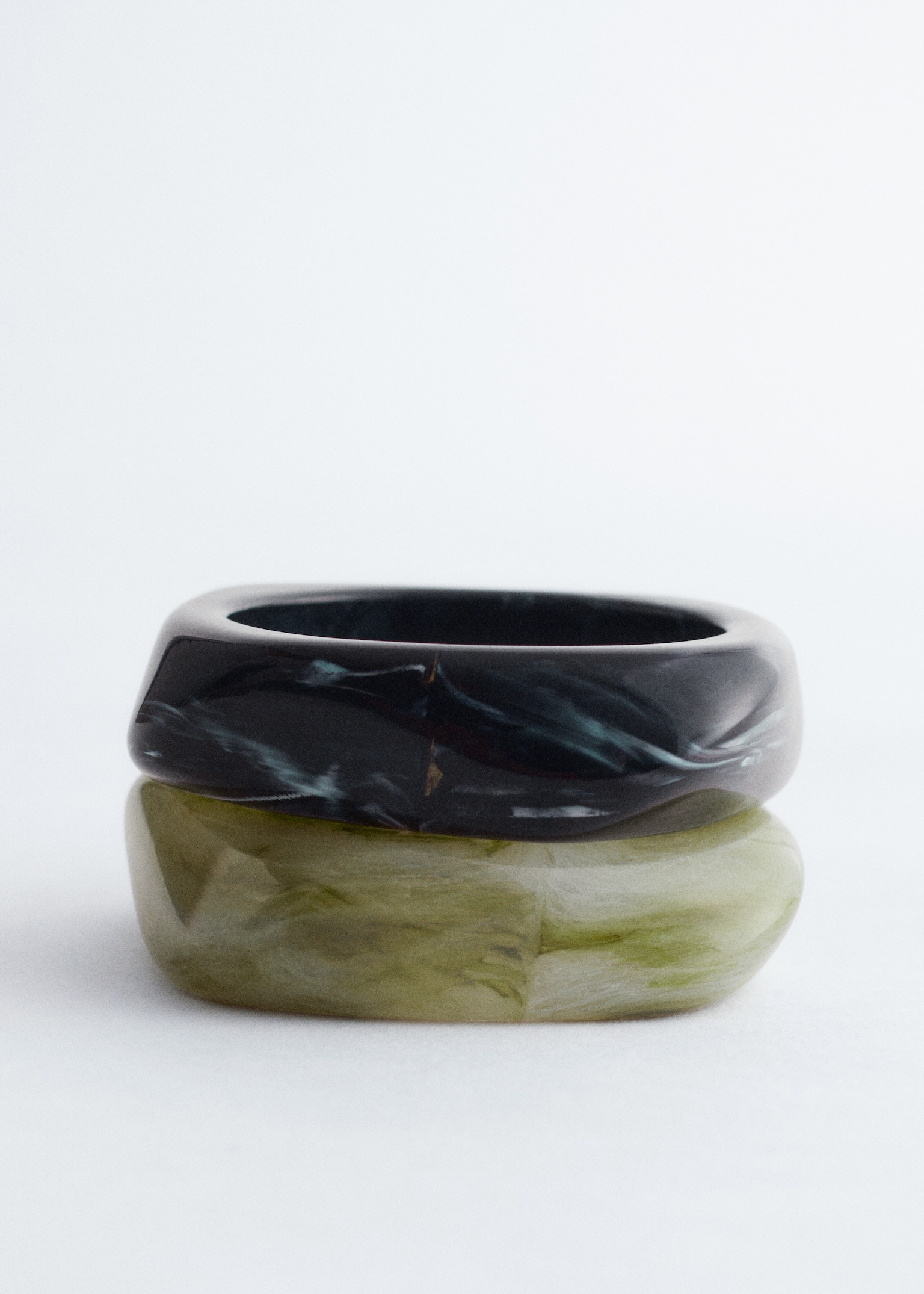 Marbled Bangle Set - Green Marbled/Dark Brown Marbled - 3