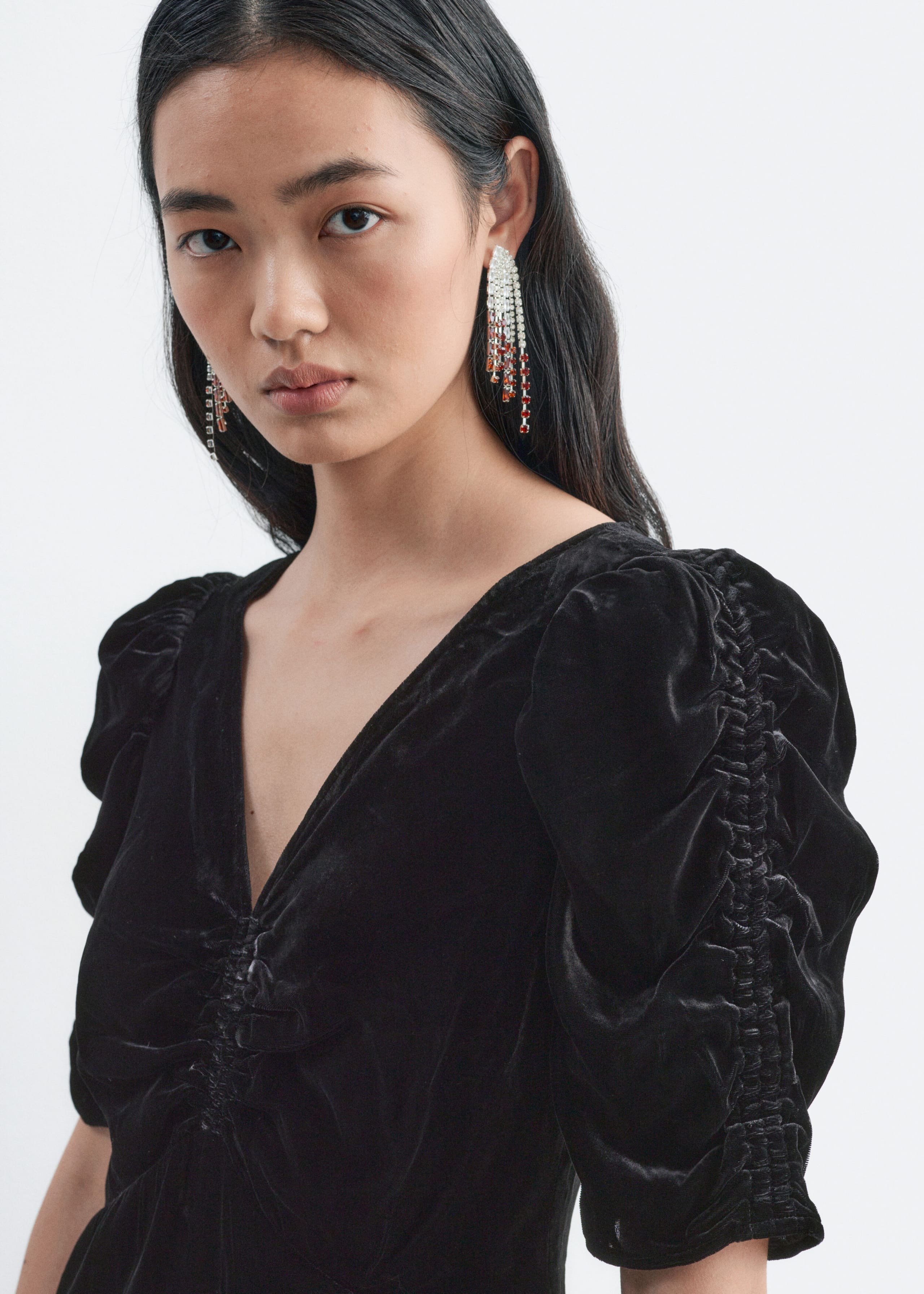 Ruched Velvet Dress - Black - Lookbook