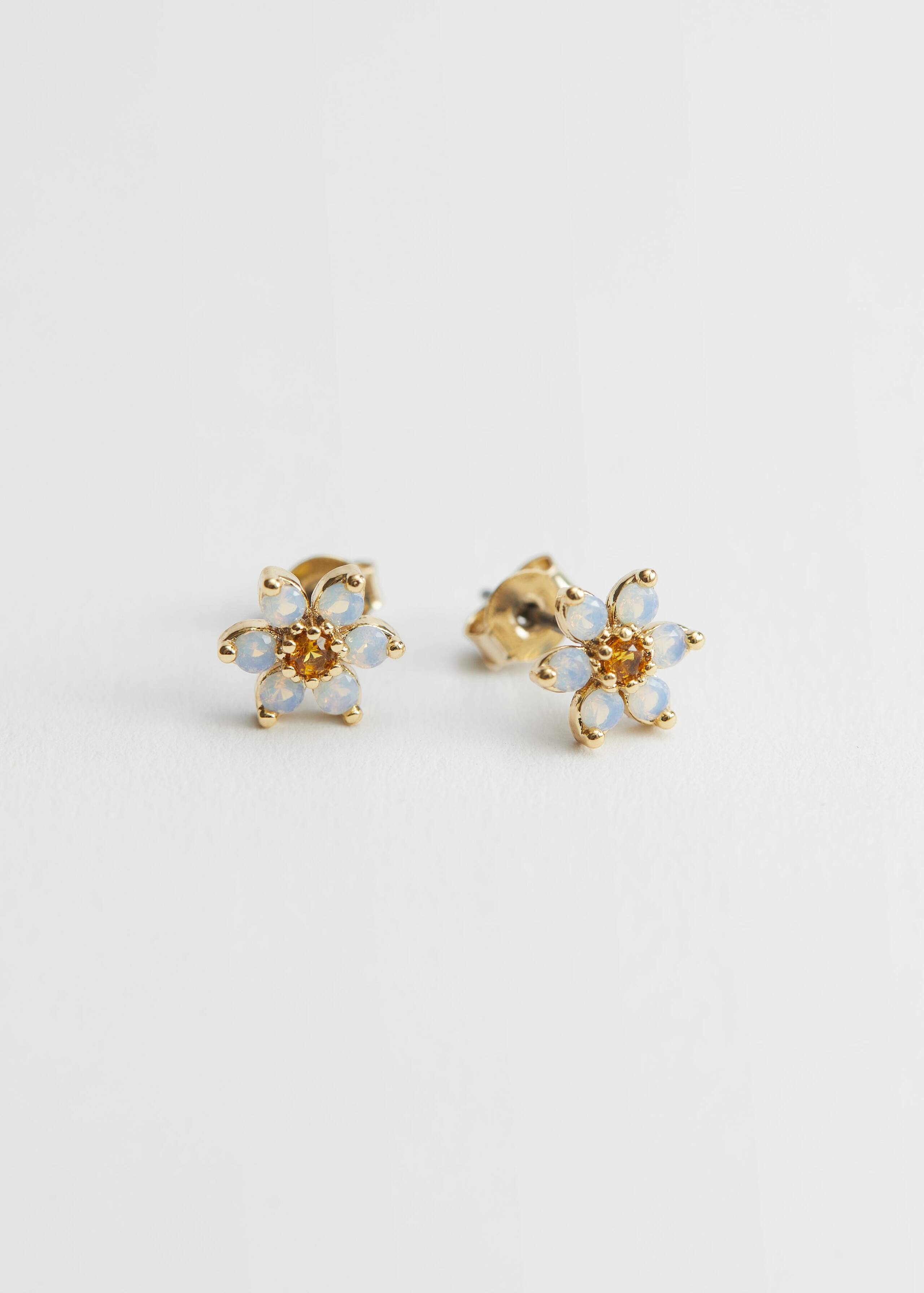 Daisy Stone Pendant Stud Earrings - Blue Stone - Bodegón