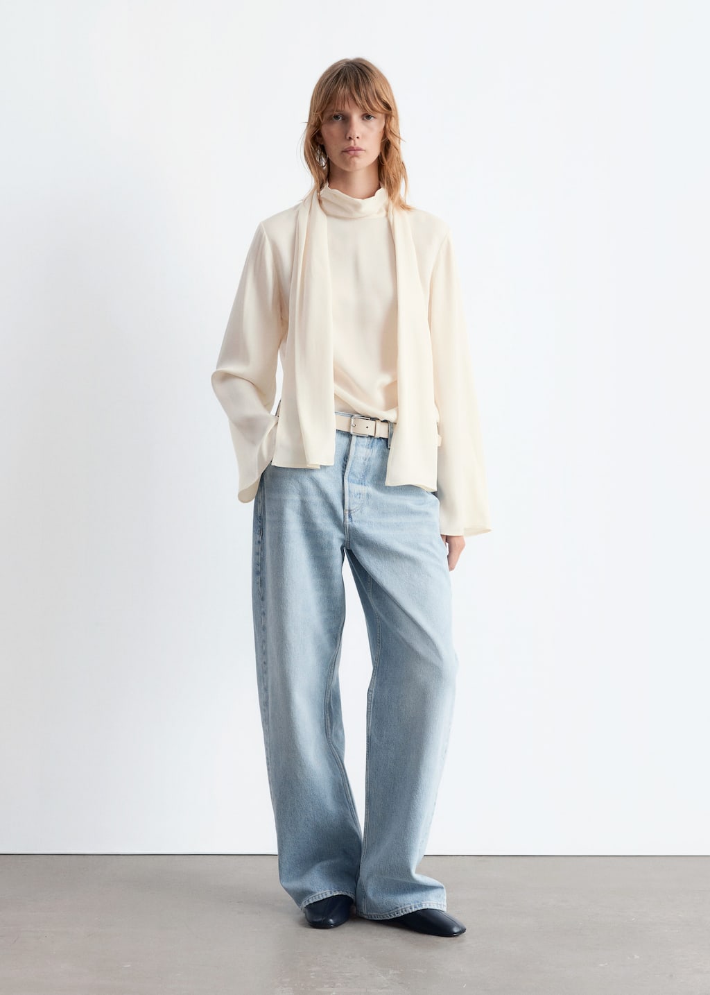 Image of Scarf-Detail Satin Blouse