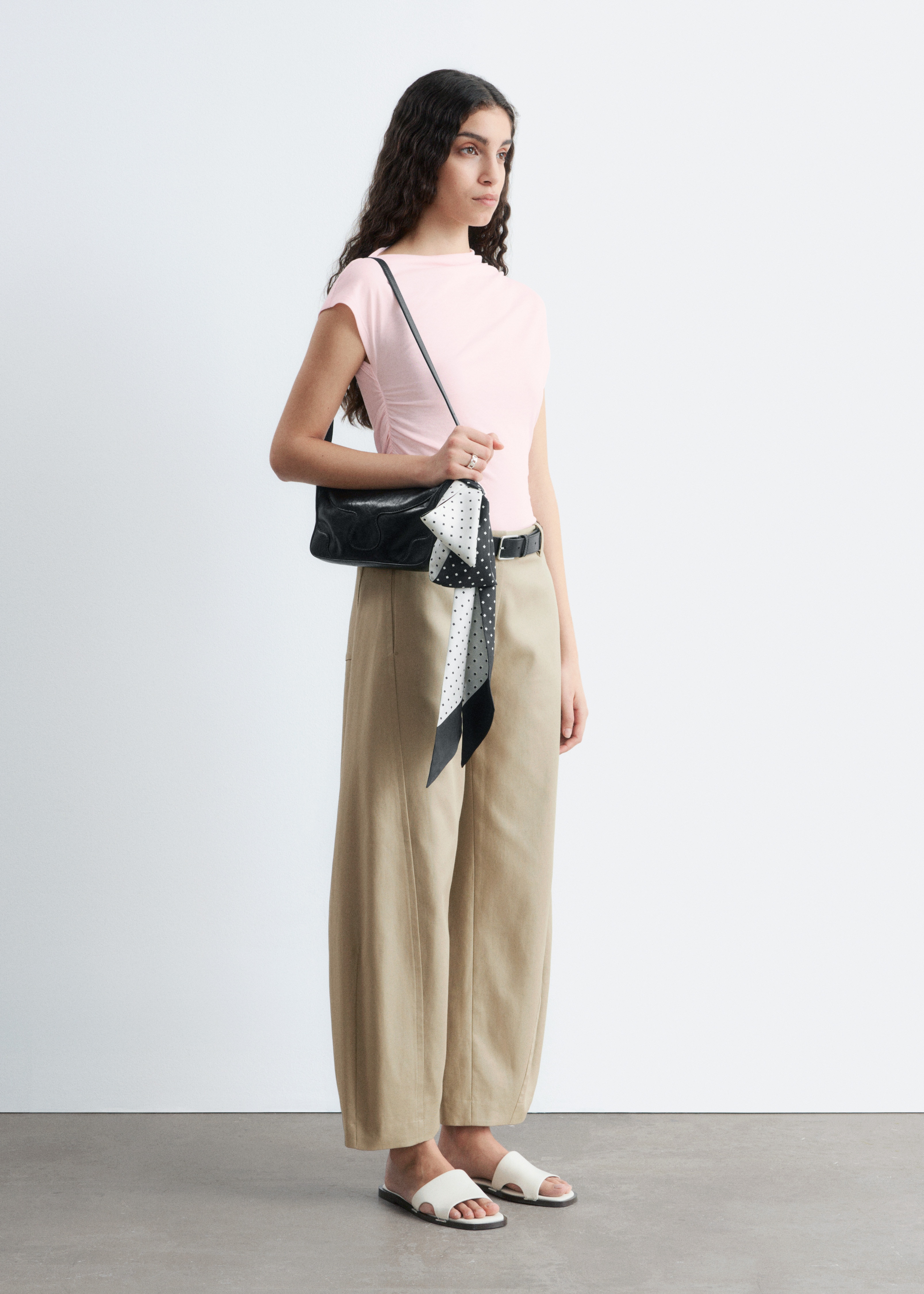 Barrel-Leg Cotton Twill Trousers