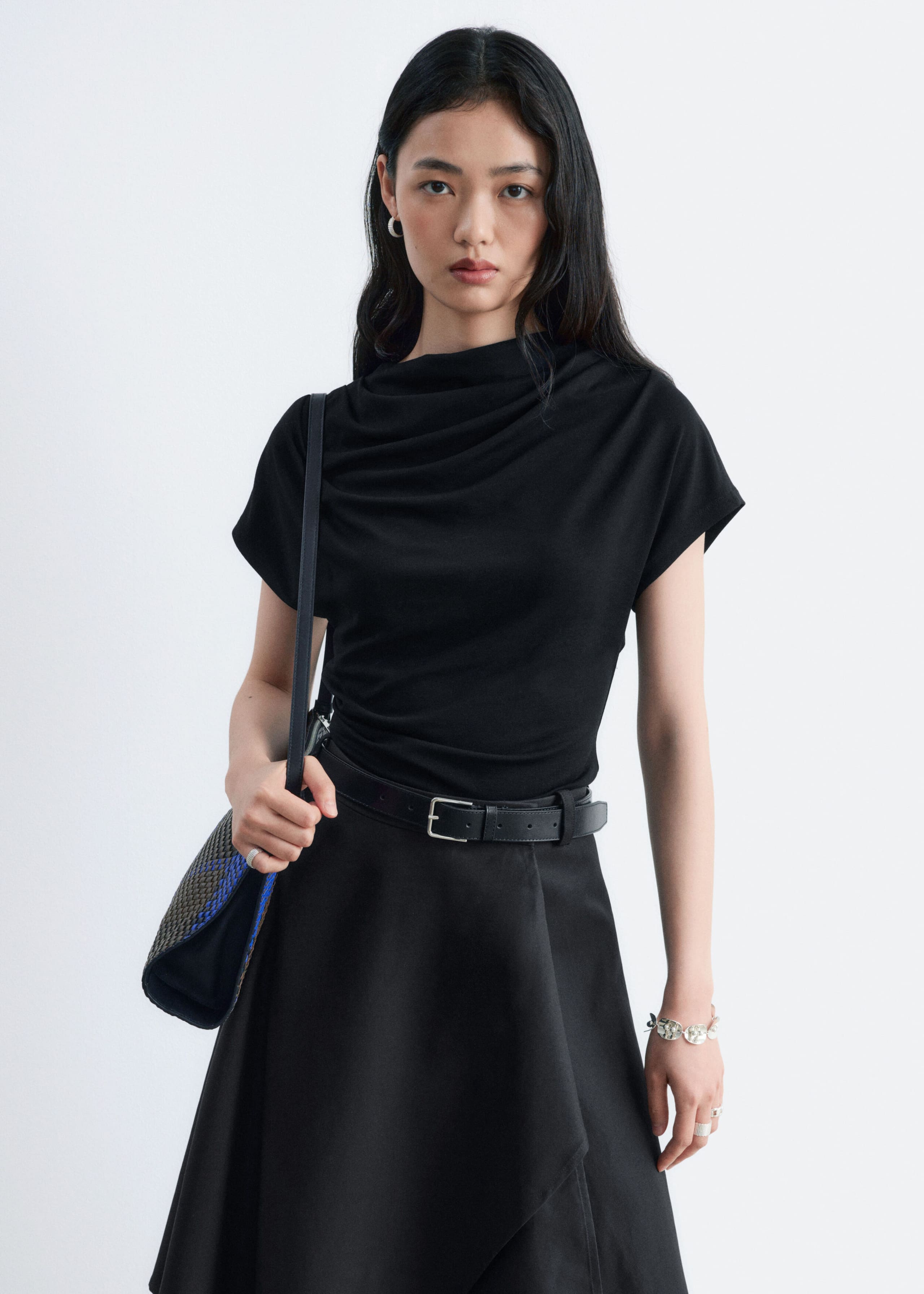 Draped Cowl-Neck Top - Black - Lookbook