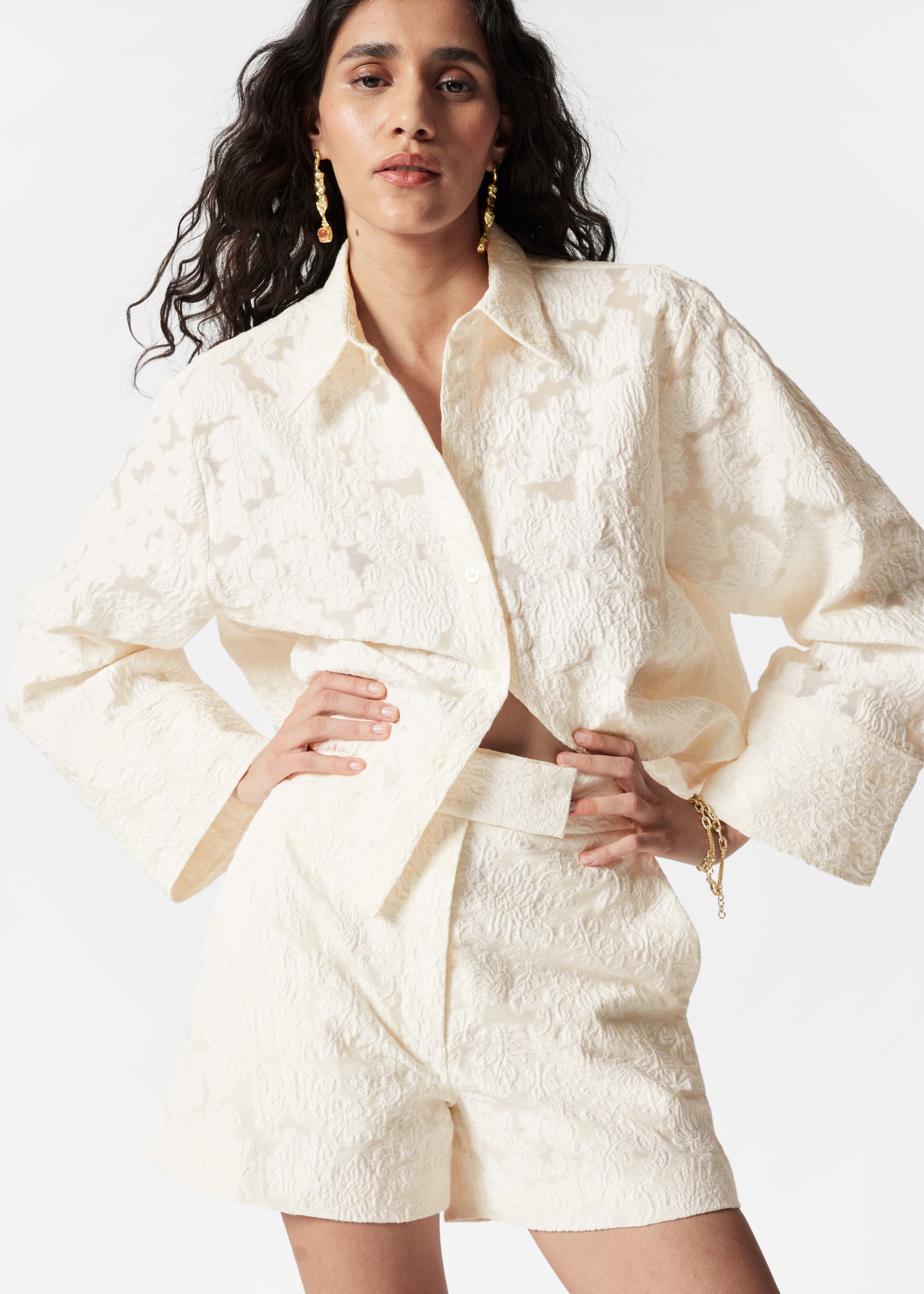 Ver imagen más grande: Pantalones cortos de jacquard - Blanco - MUJER | H&M ES 1