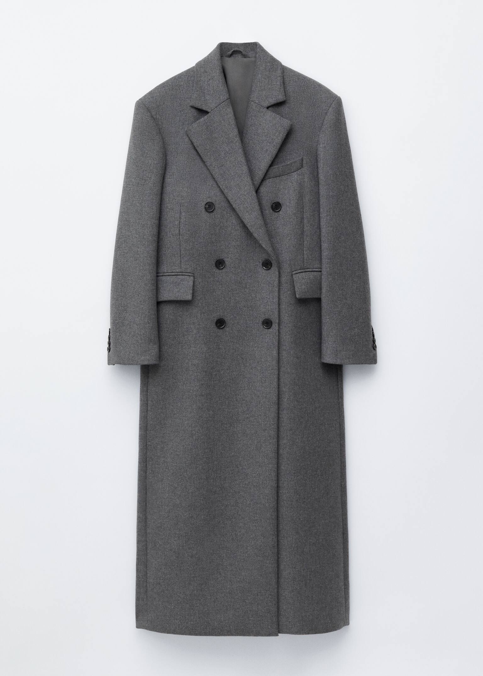 Long Wool Coat - Meleerattu harmaa/Musta - 9