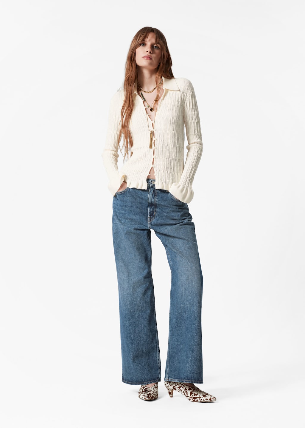 Knitted Collar Cardigan - Cream - Lookbook