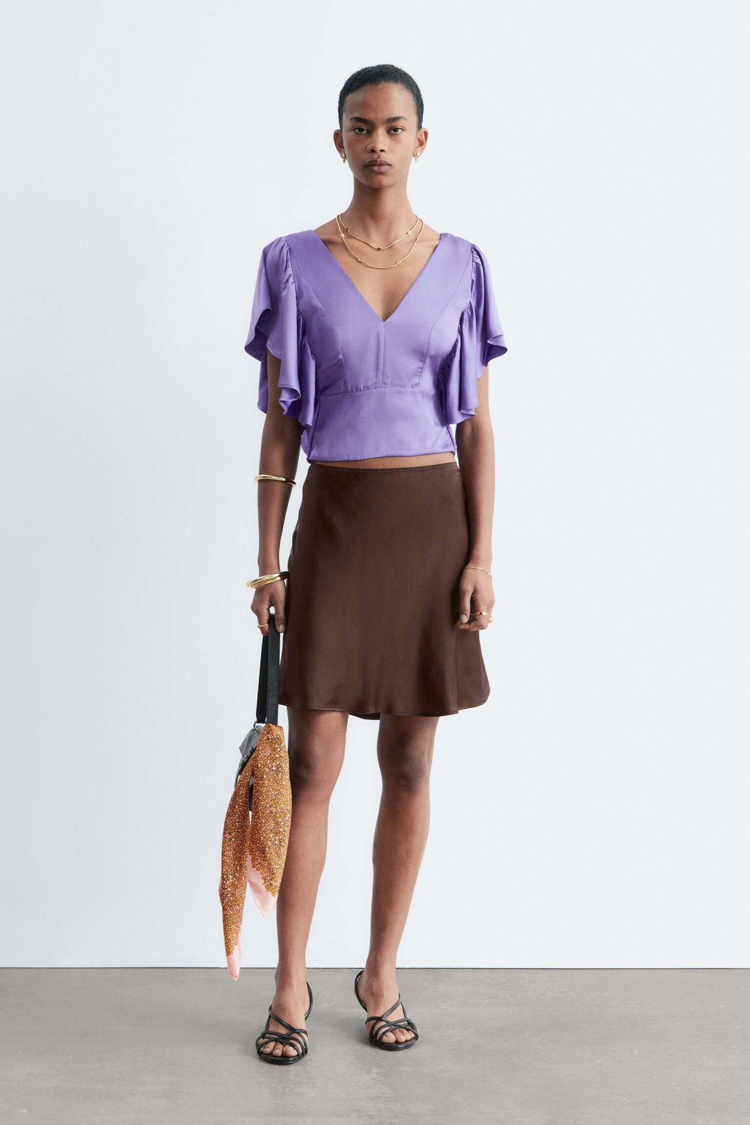 Bluse mit Rüschen und V-Ausschnitt-Purple - 5