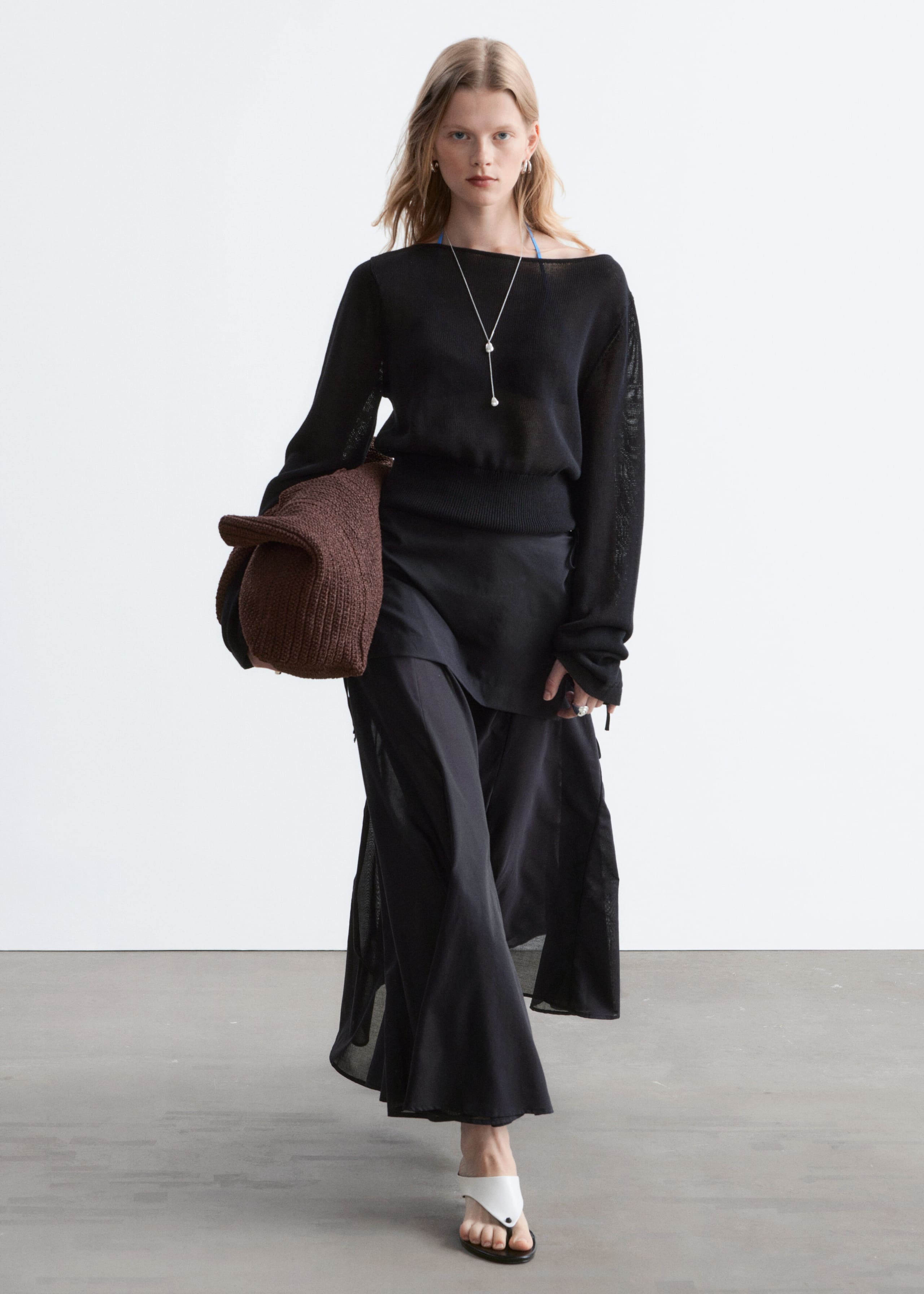 Sheer Apron Midi Skirt - Black - Lookbook