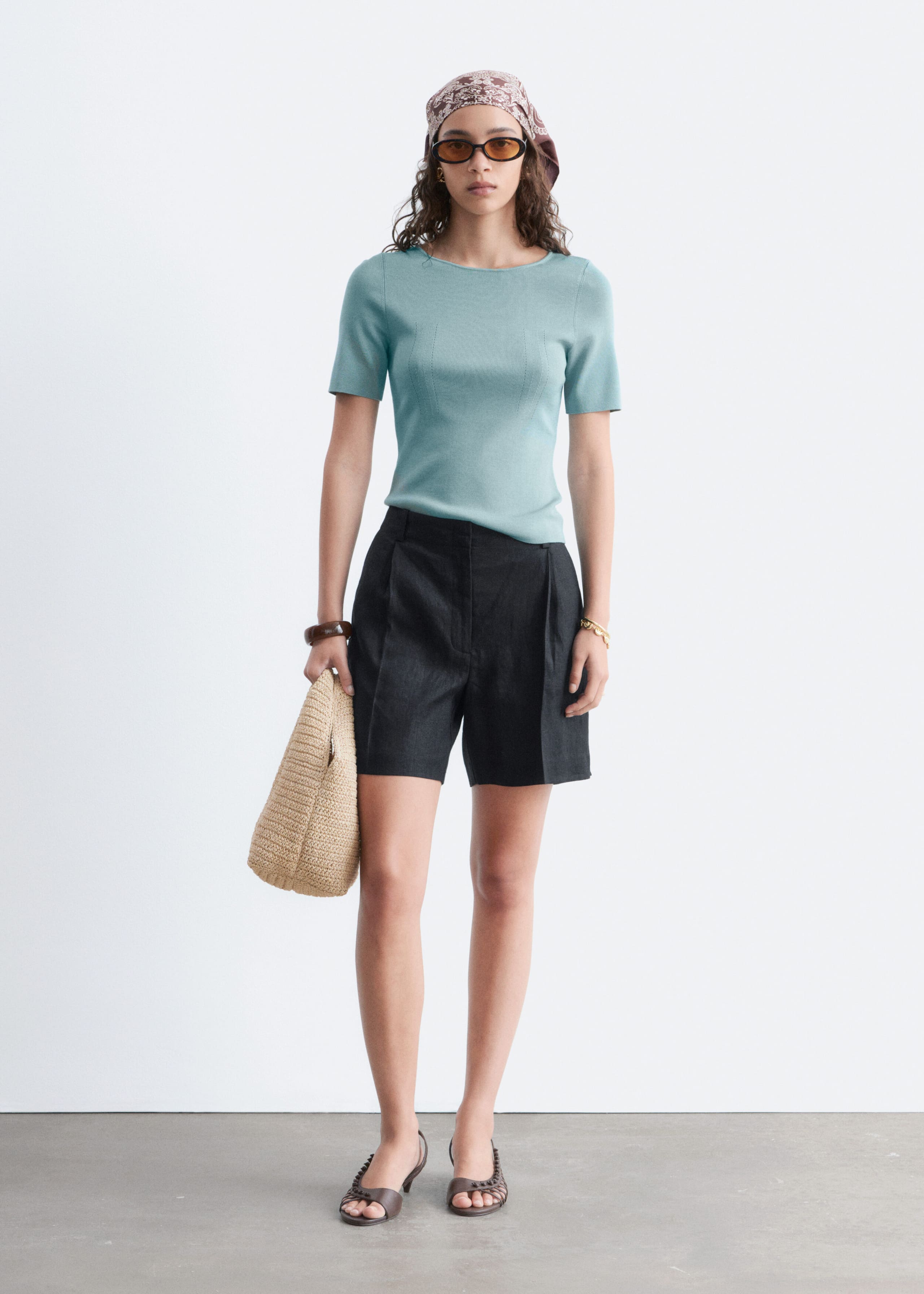 Slim Knitted T-Shirt - Bright Pink - Lookbook