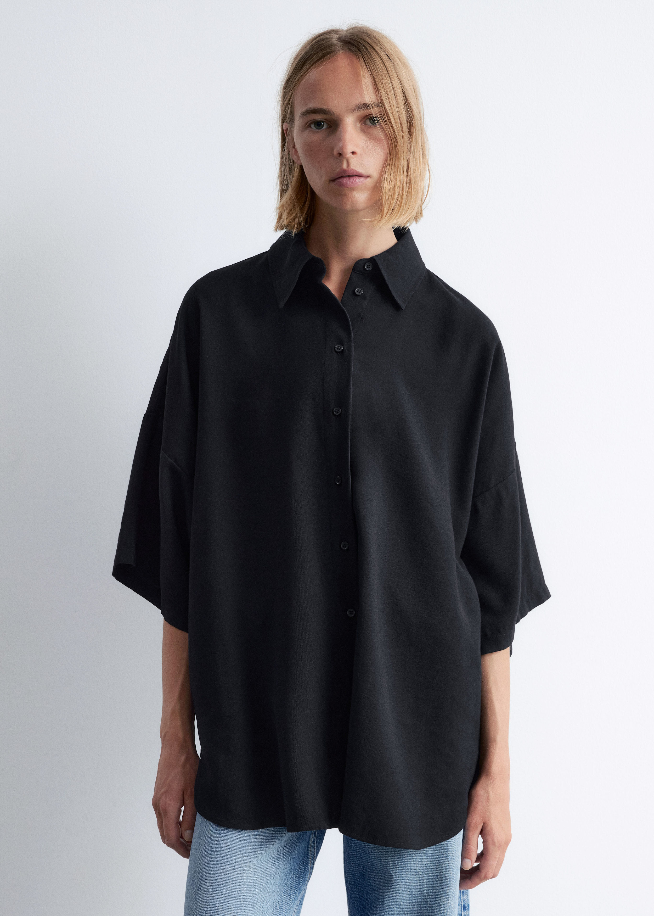 Oversized Quarter-Sleeve Shirt - Black - & Other Stories US