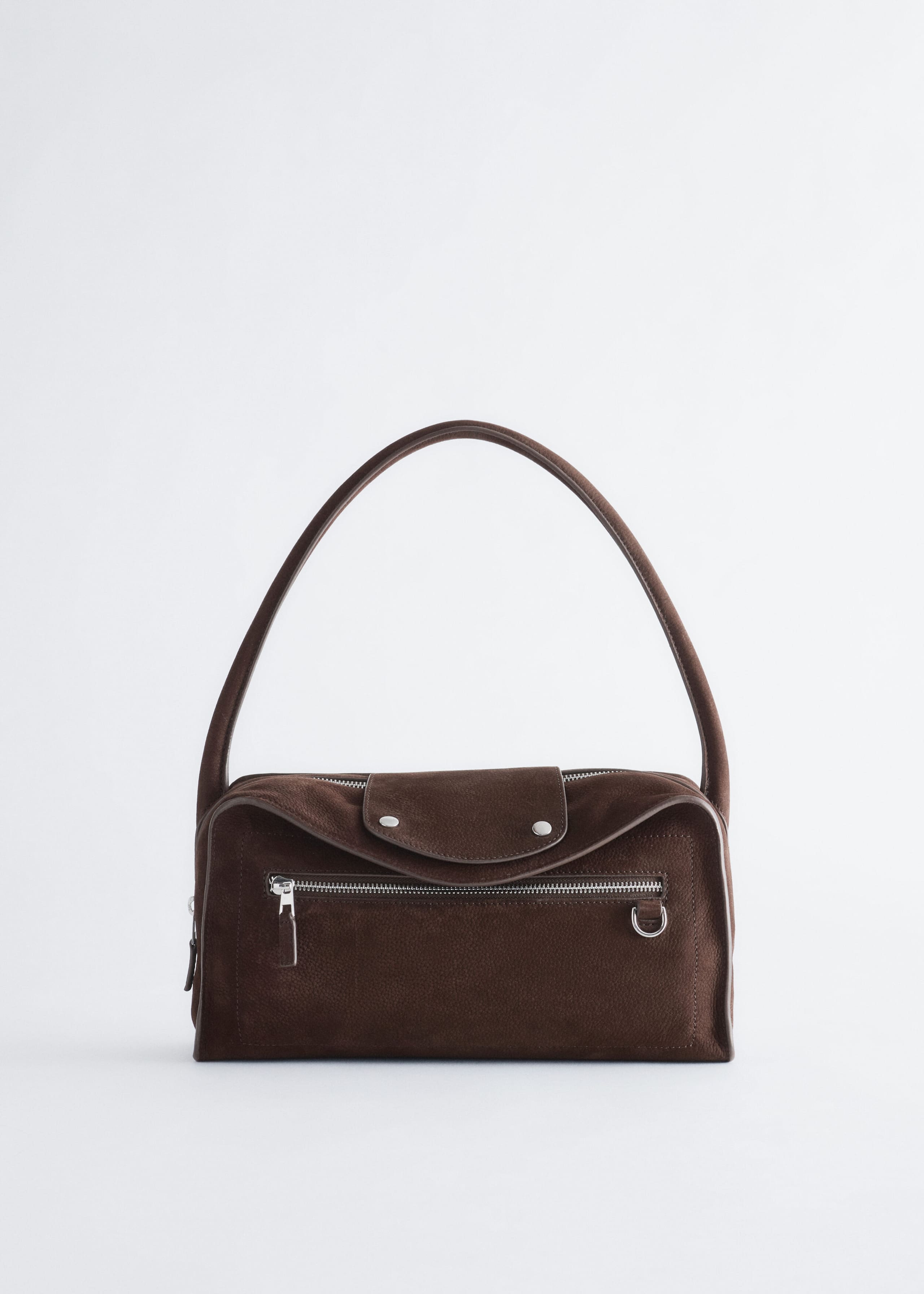 Curved Leather Bag - Dark Brown - Still Life