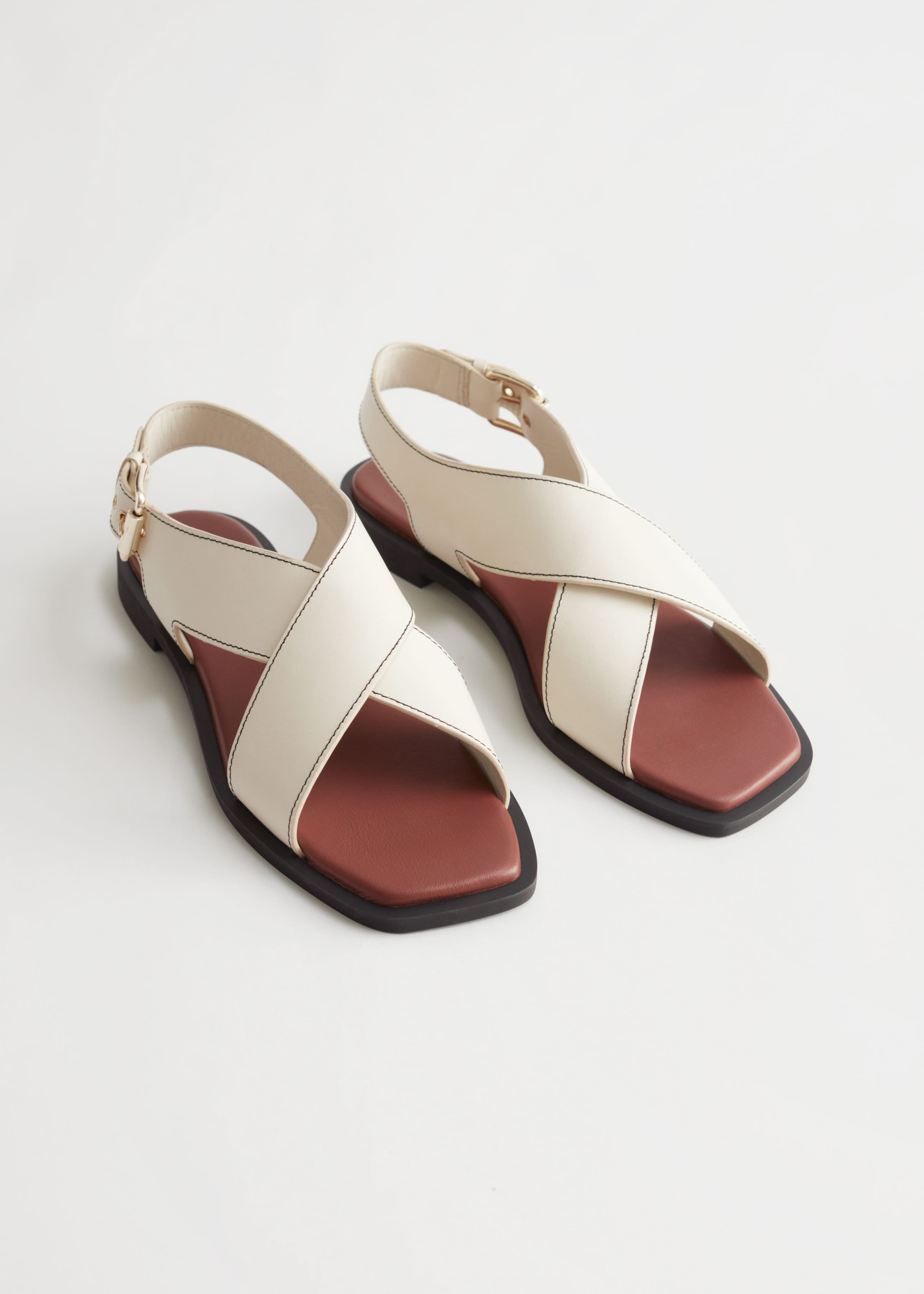 CrissCross Leather Sandals - Cream - Bodegón