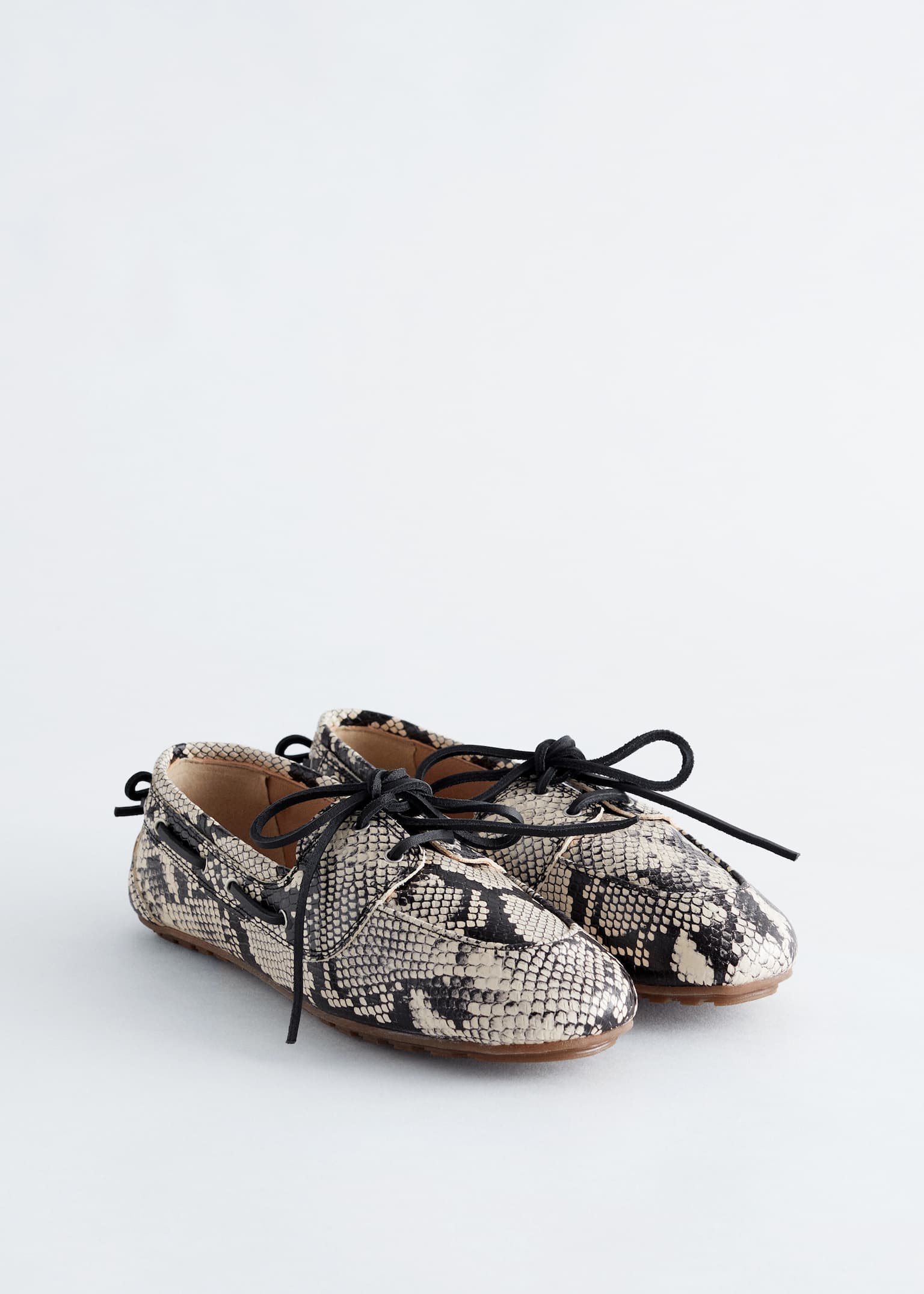 Leren bootschoenen - Lichtbeige slangenprint/Bruin - 3