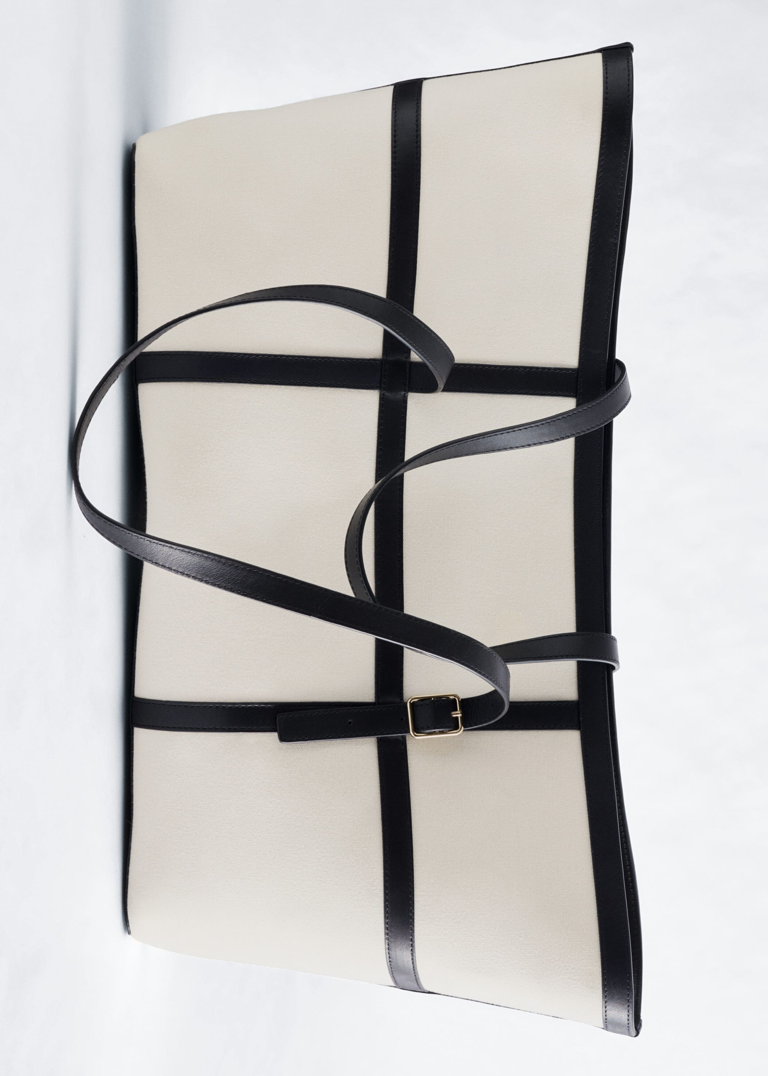 Leather-Trimmed Canvas Tote Bag - White/Black - Still Life