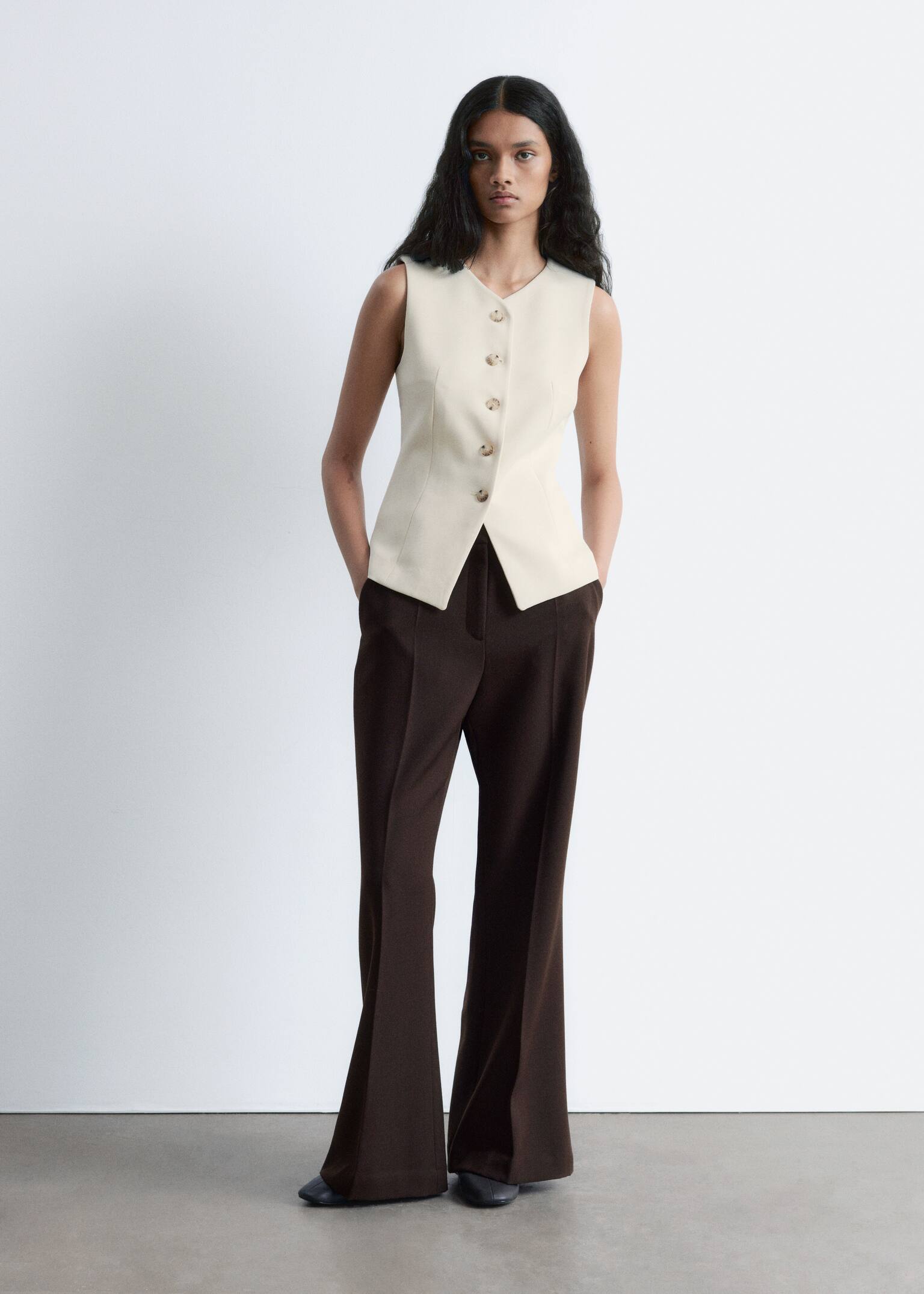 Tailored Waistcoat - Cream/Σκούρο Καφέ