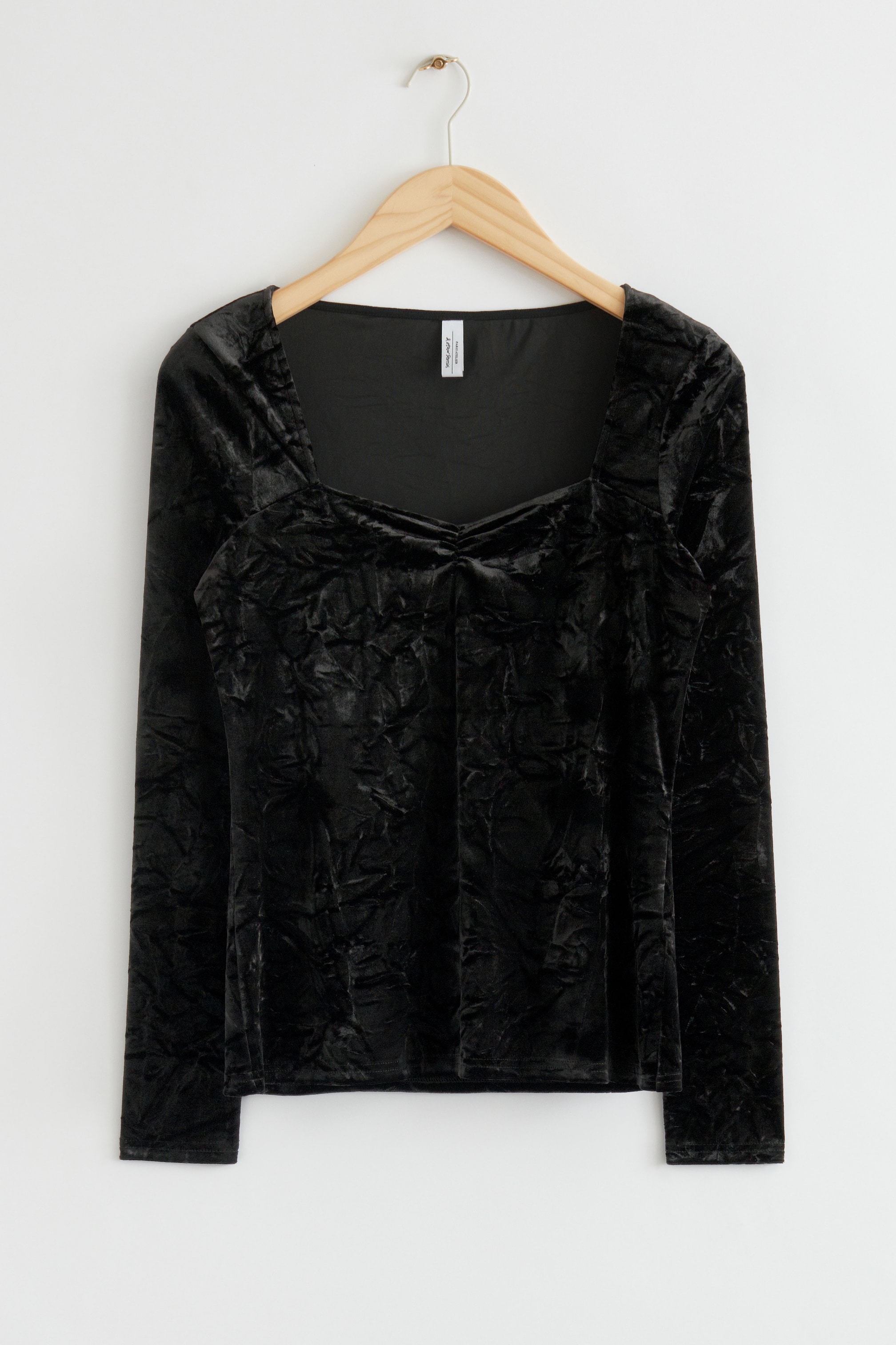 View larger image: Velvet Sweetheart Ruched Top - Black - Ladies | H&M GB 1