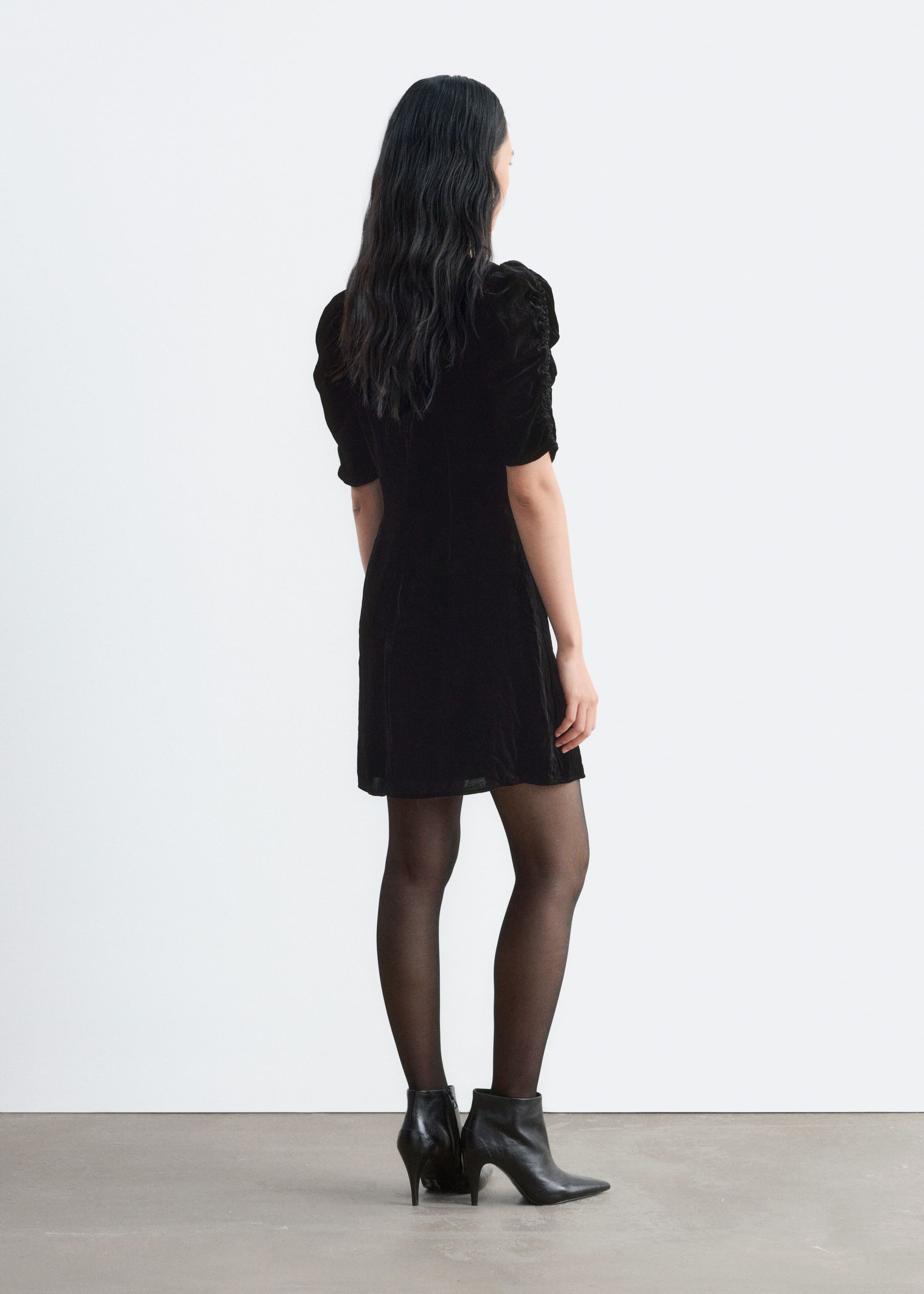 Ruched Velvet Dress - Black - Lookbook
