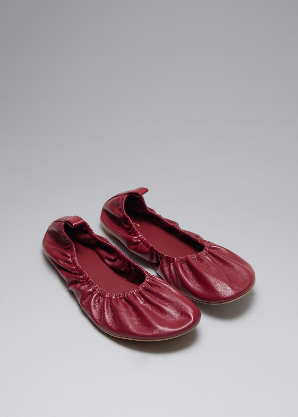 Ruched Leather Ballet Flats - Burgundy - Still Life