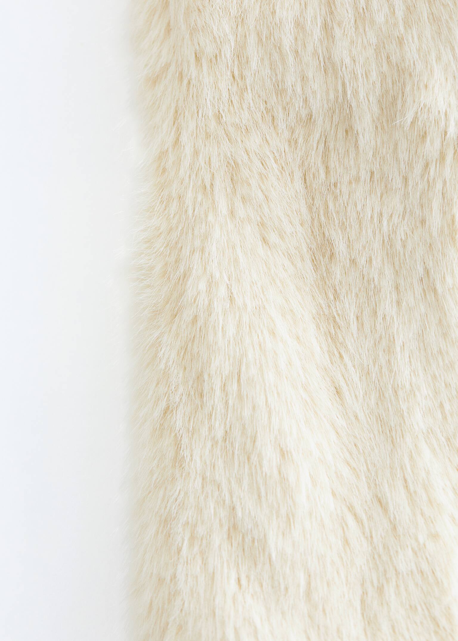 Faux Fur Mittens - Cream/Brown - 2