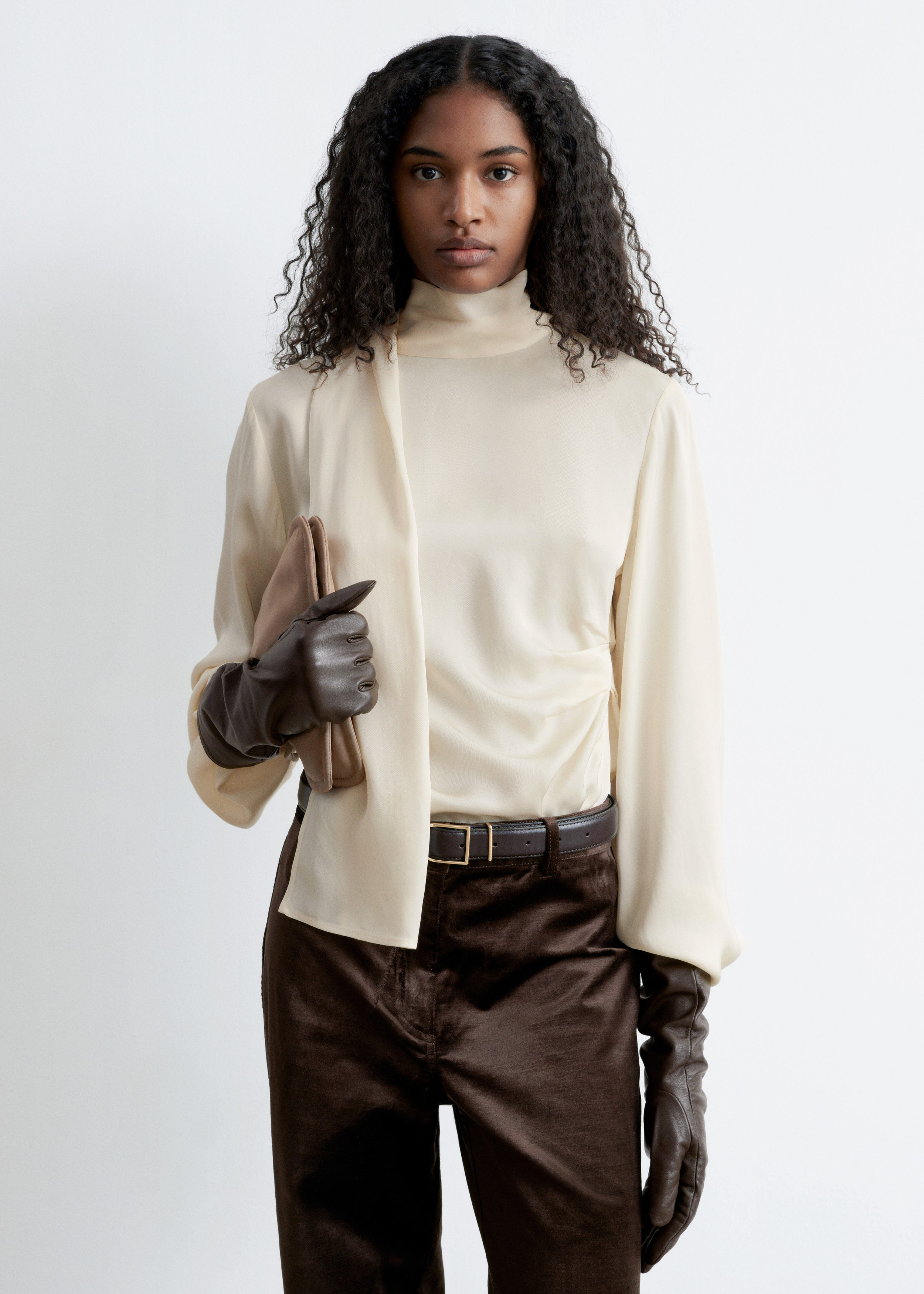 Scarf-Detail Satin Blouse - Beige - & Other Stories US