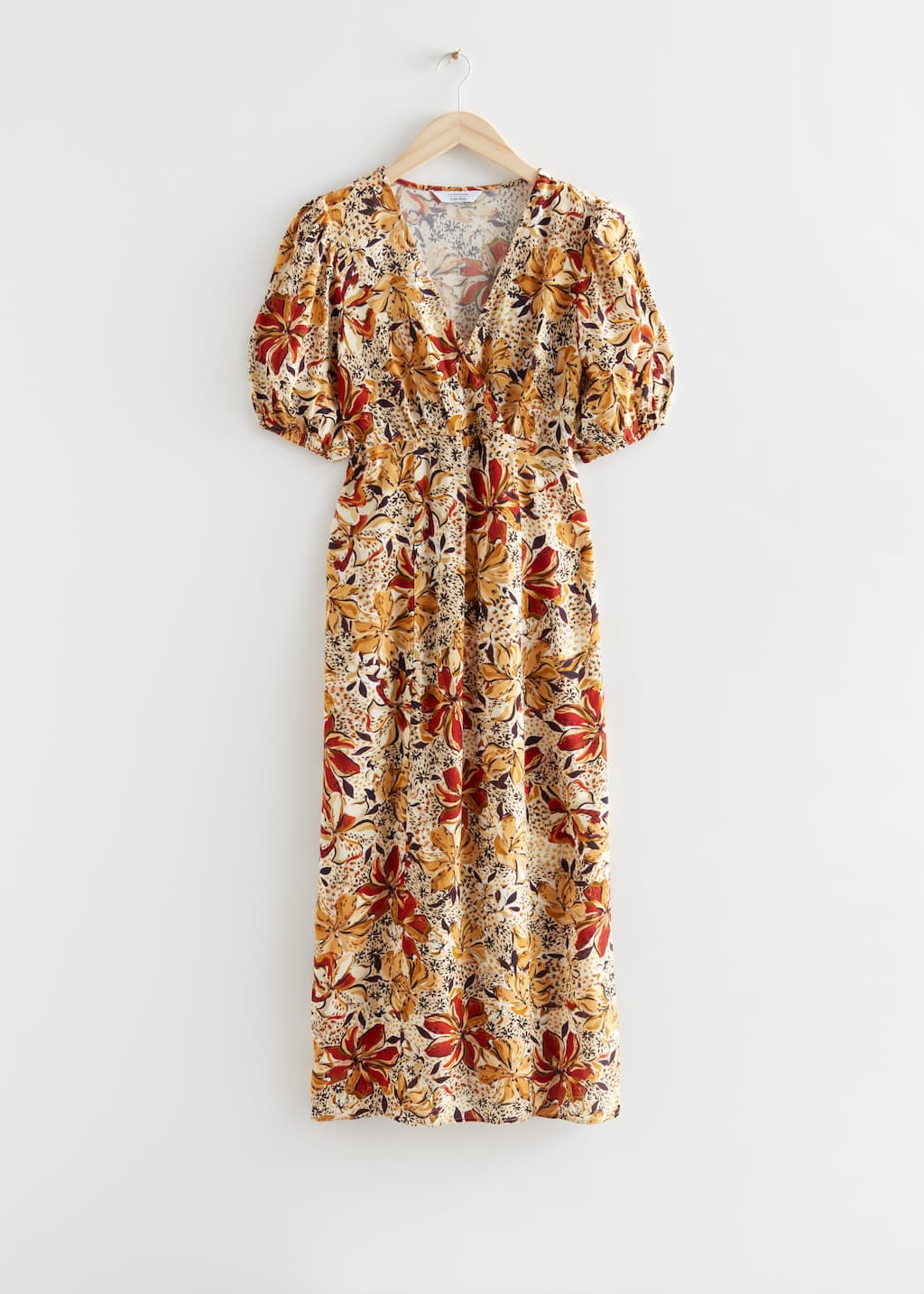 PrintedPuffSleeveMidiDress - Yellow Florals - Bodegón