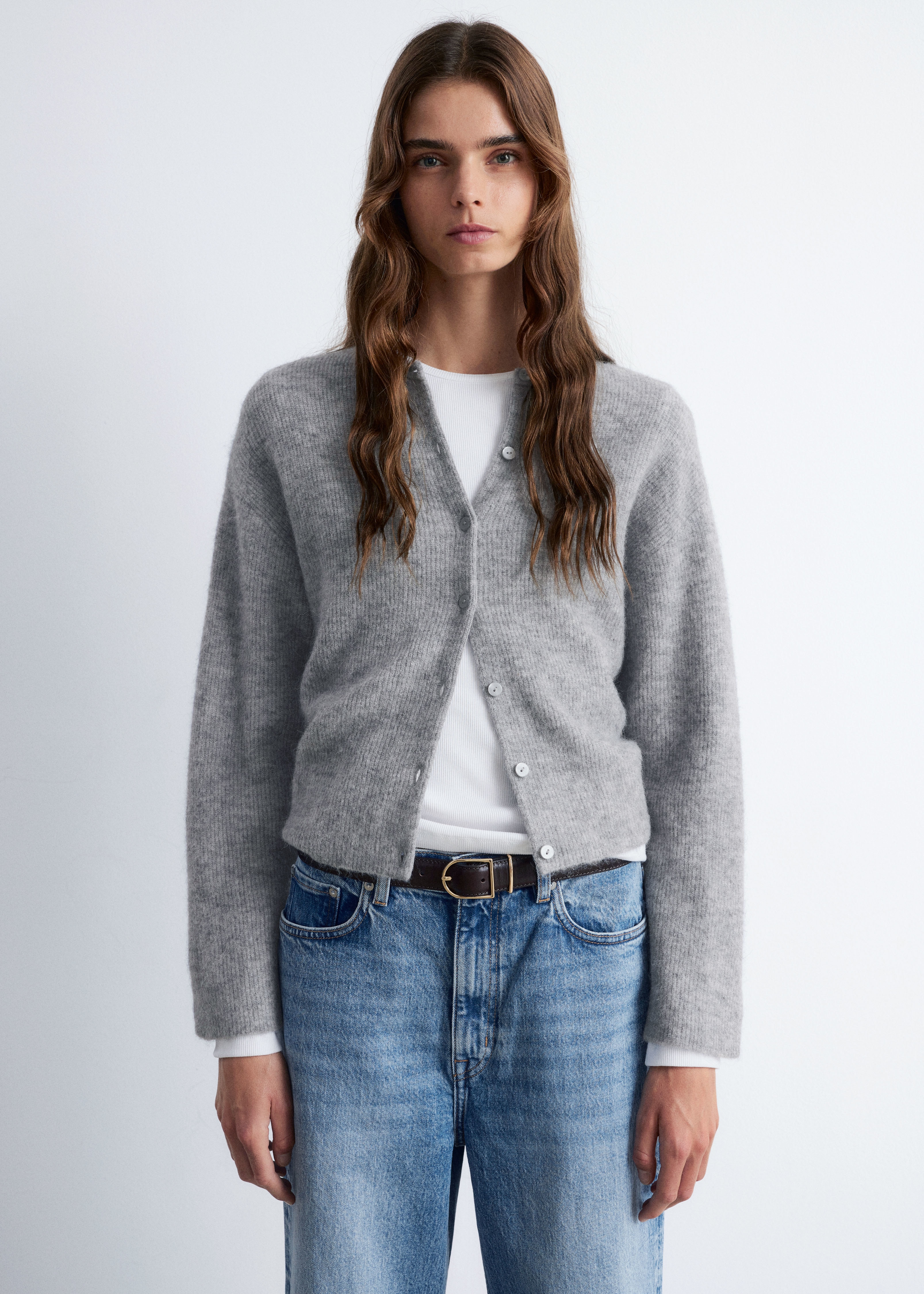 Pletený kardigan s příměsí alpaky - Šedá/Taupe hnědá/Burgundy Melange/White/Pudrově růžová/Krtčí/Pink/Navy