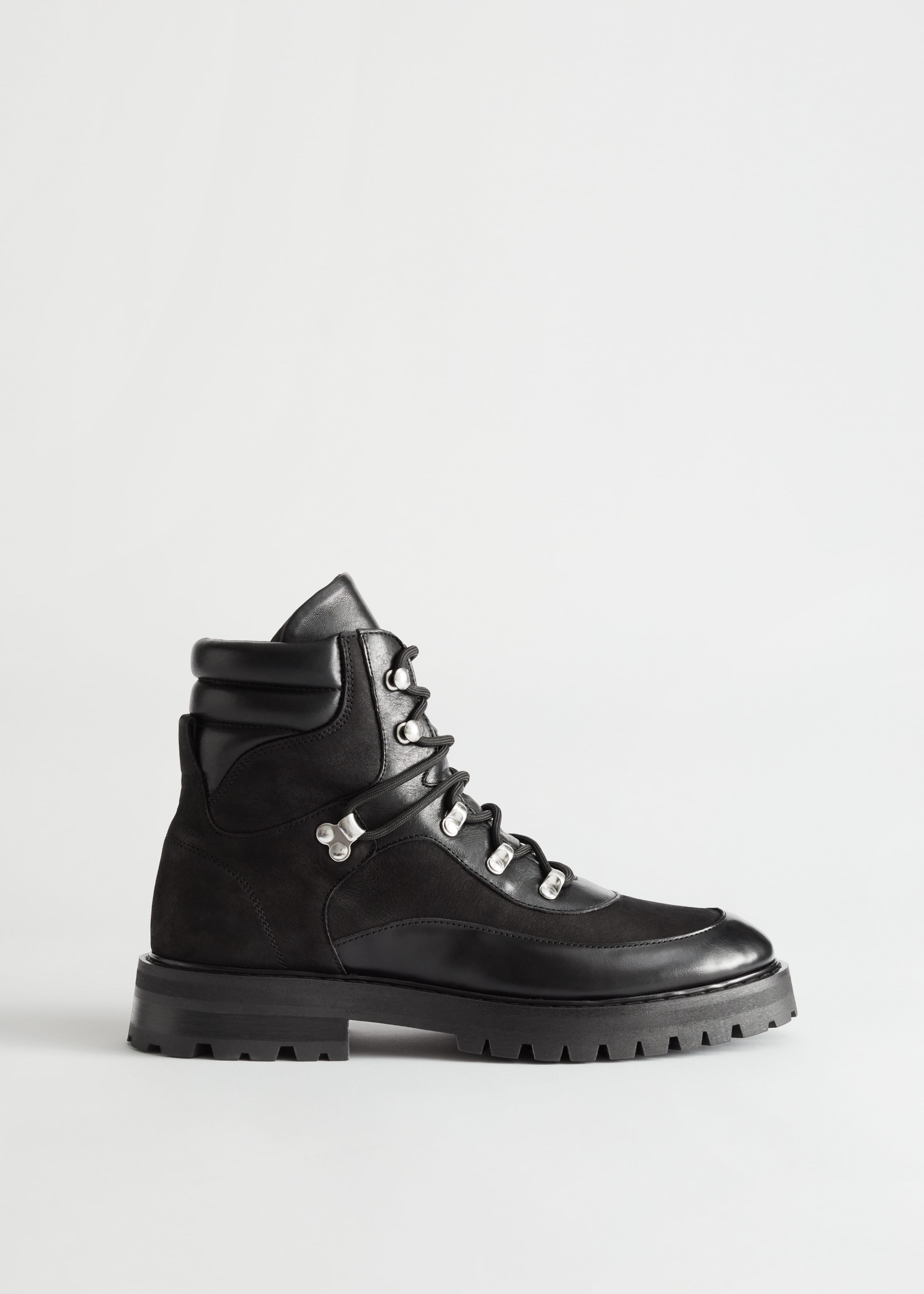 Leather Lace-Up Hiking Boots - Black - Still Life