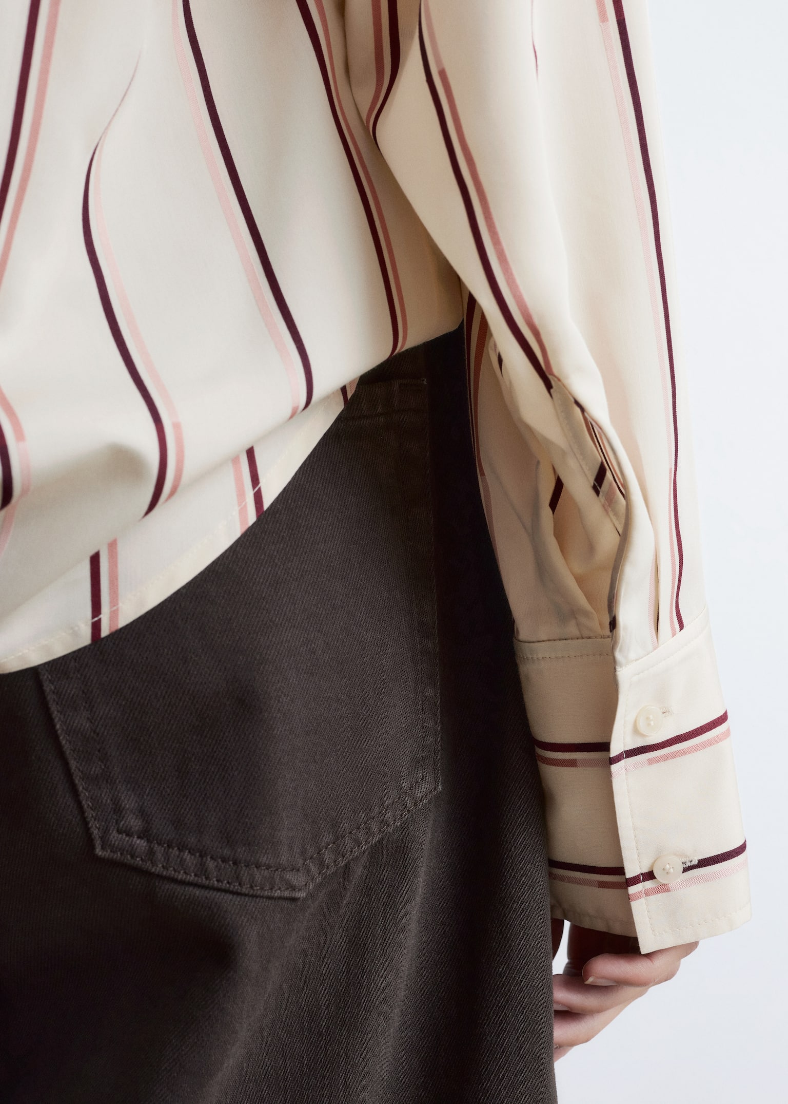 Scarf-Detail Shirt - Beige Stripes/Dark Red - 8