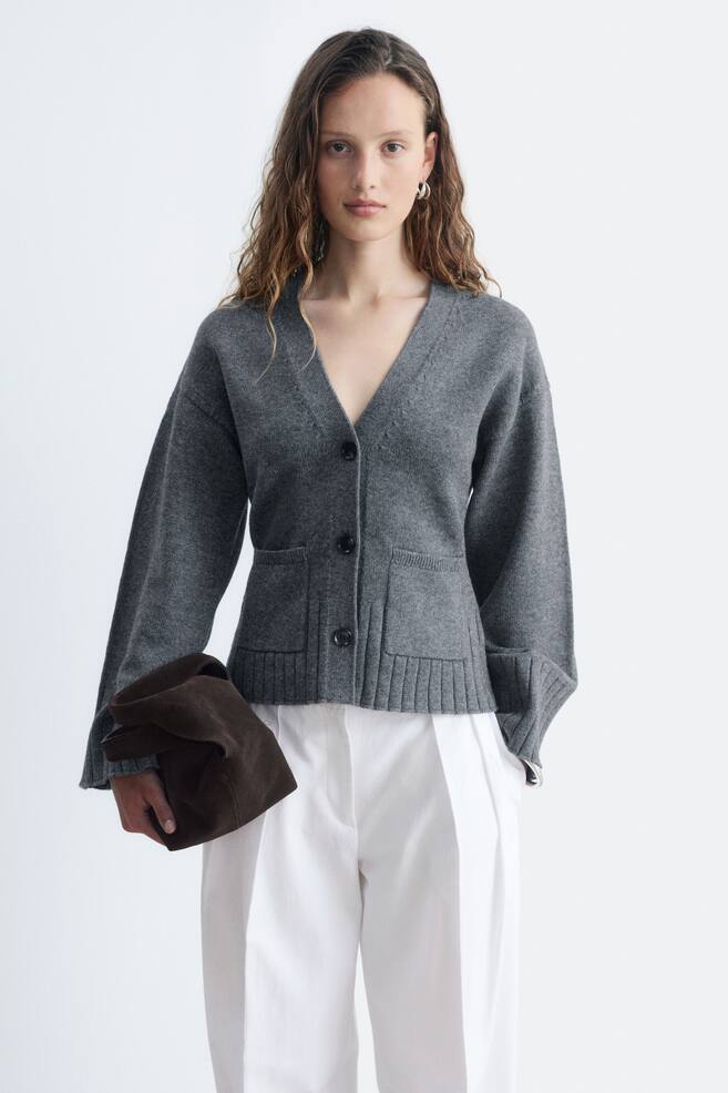 Cárdigan de punto de corte cónico - Gris oscuro/Marrón oscuro/Beige - 1