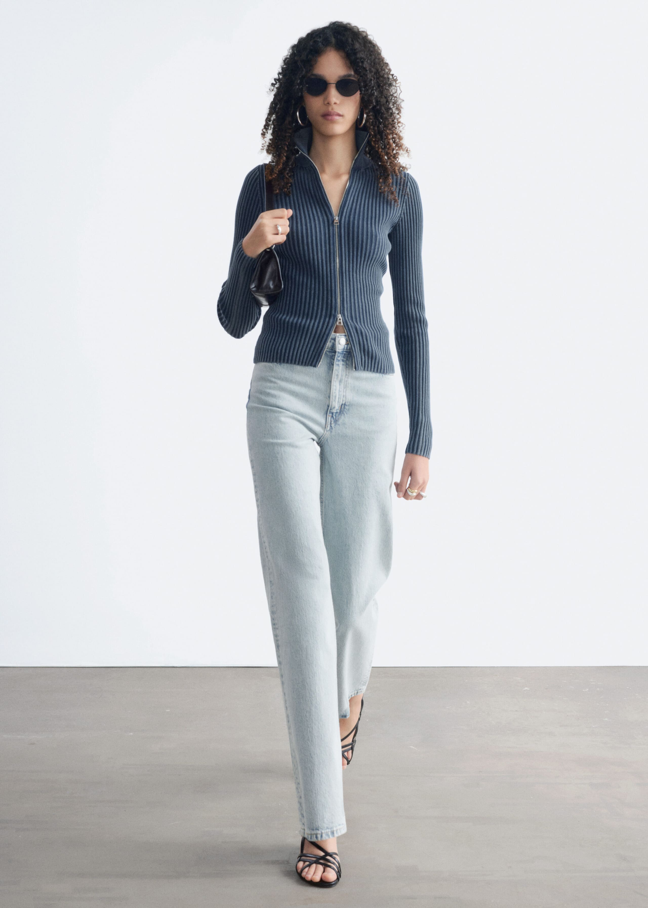 Zip-Up Turtleneck Cardigan - Dark Blue - Still Life
