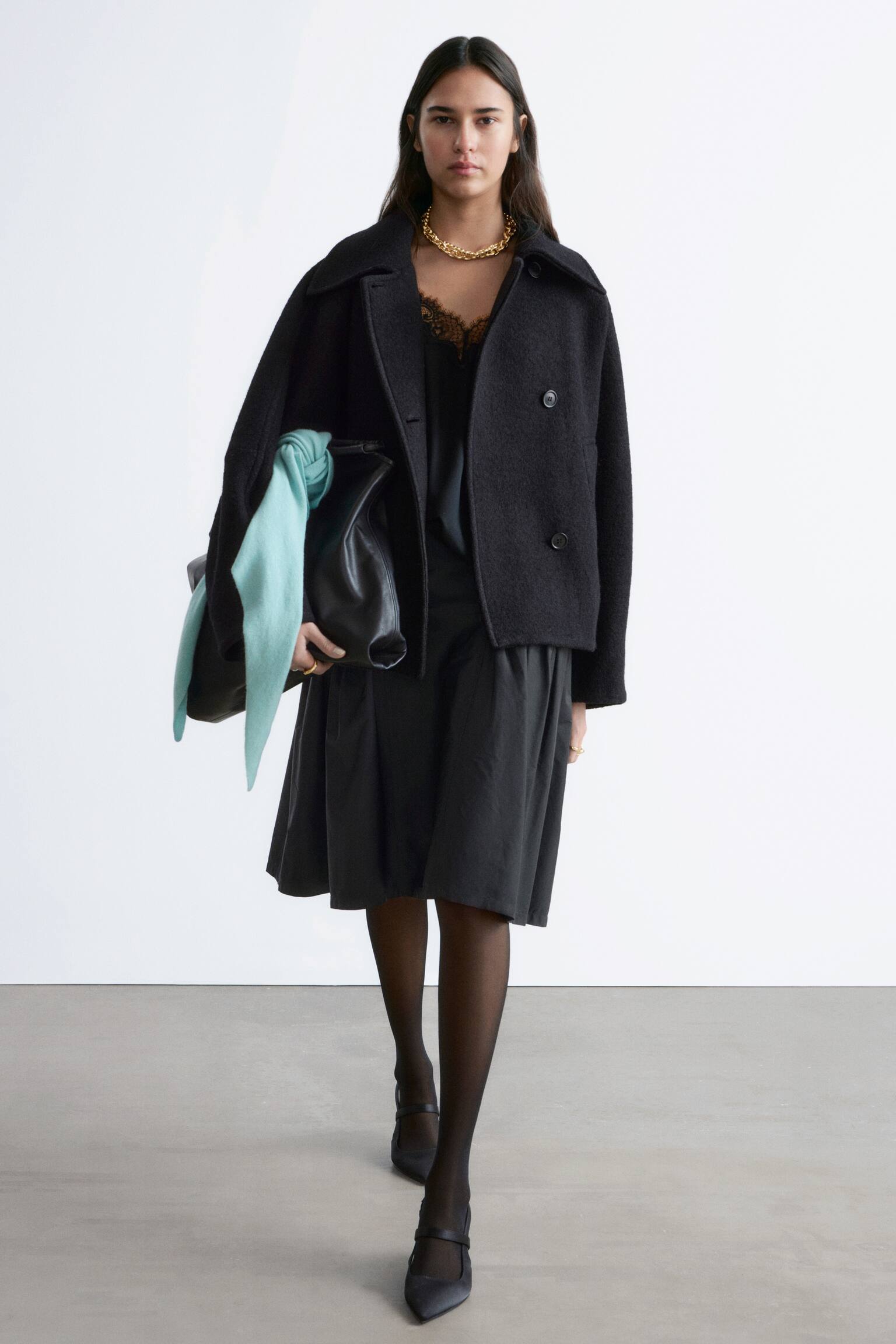 Wełniana kurtka oversize - Czarny/Ciemnozielony khaki - 8