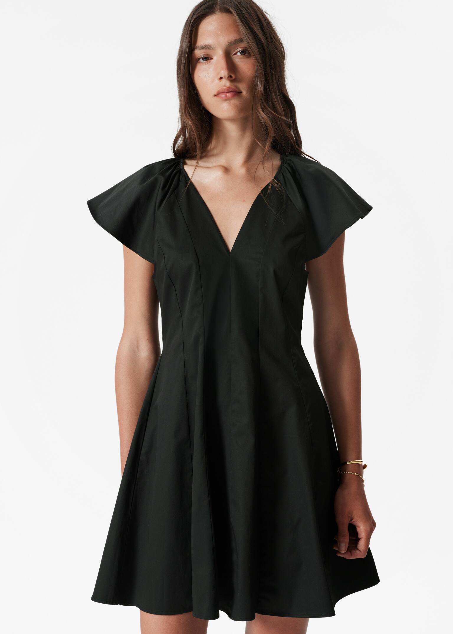 Rochie mini evazată - Negru/Roz - 3