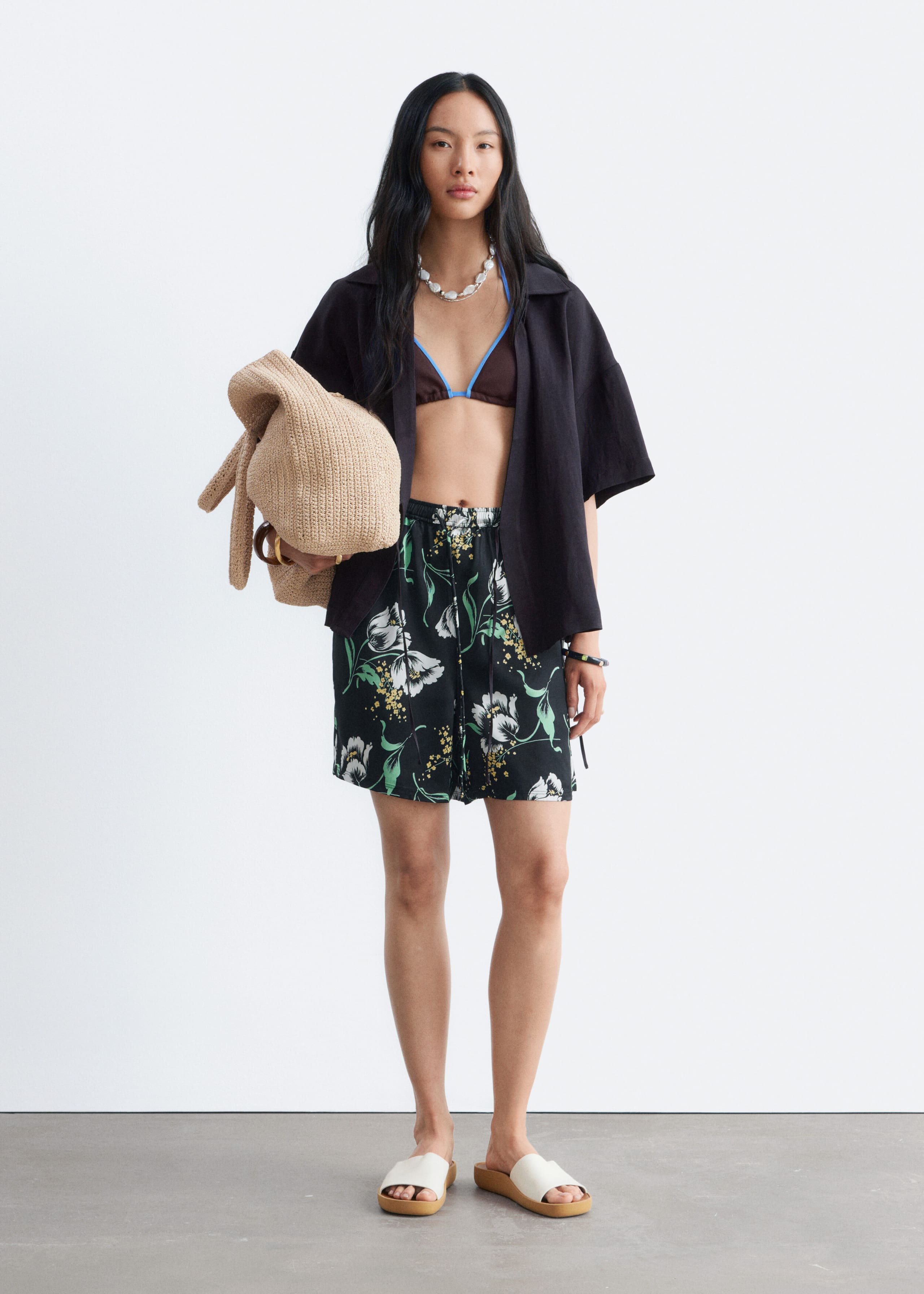 Floral Drawstring Shorts - Black/Florals - Lookbook