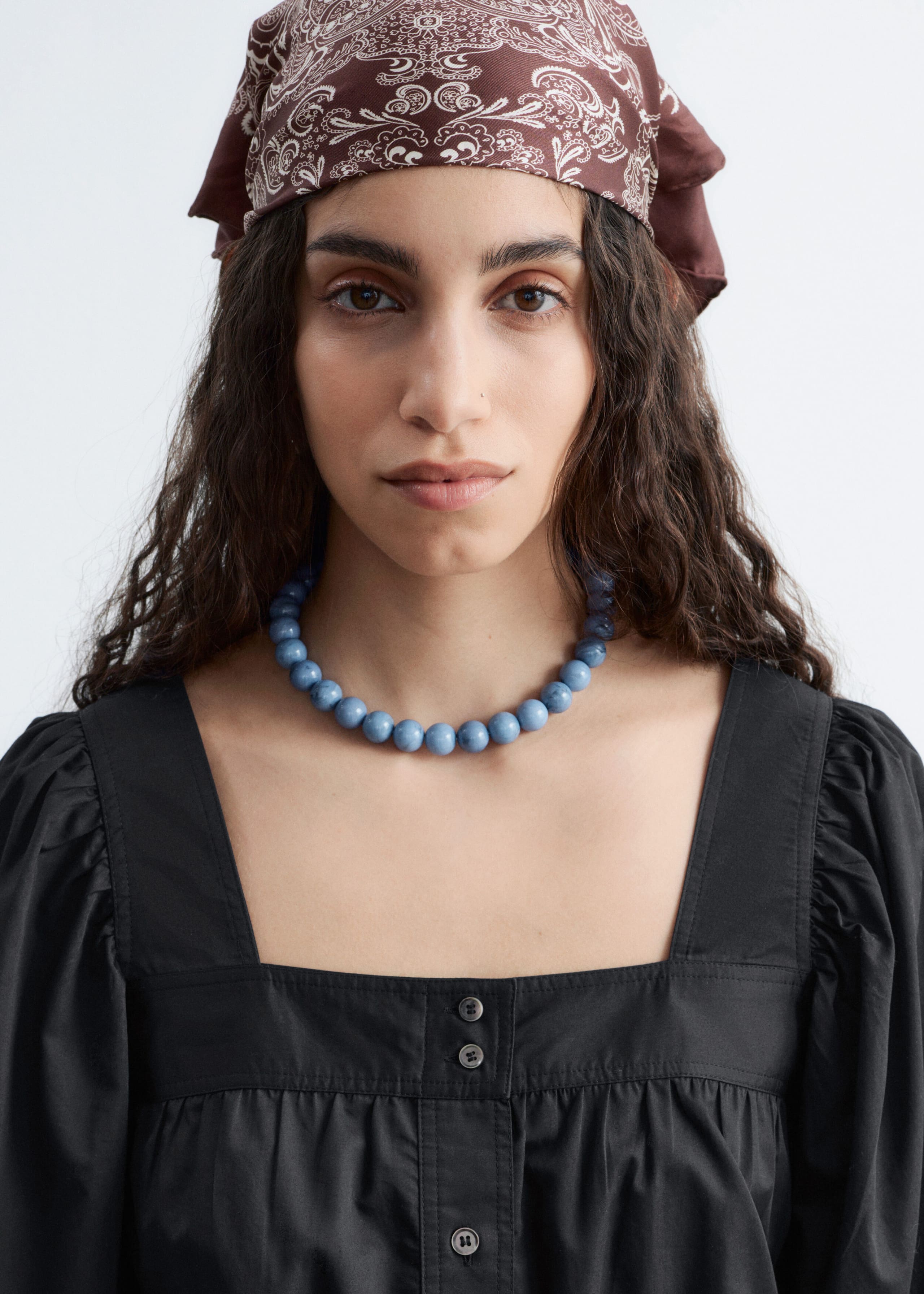Bluse mit Karree-Ausschnitt - Schwarz - Lookbook