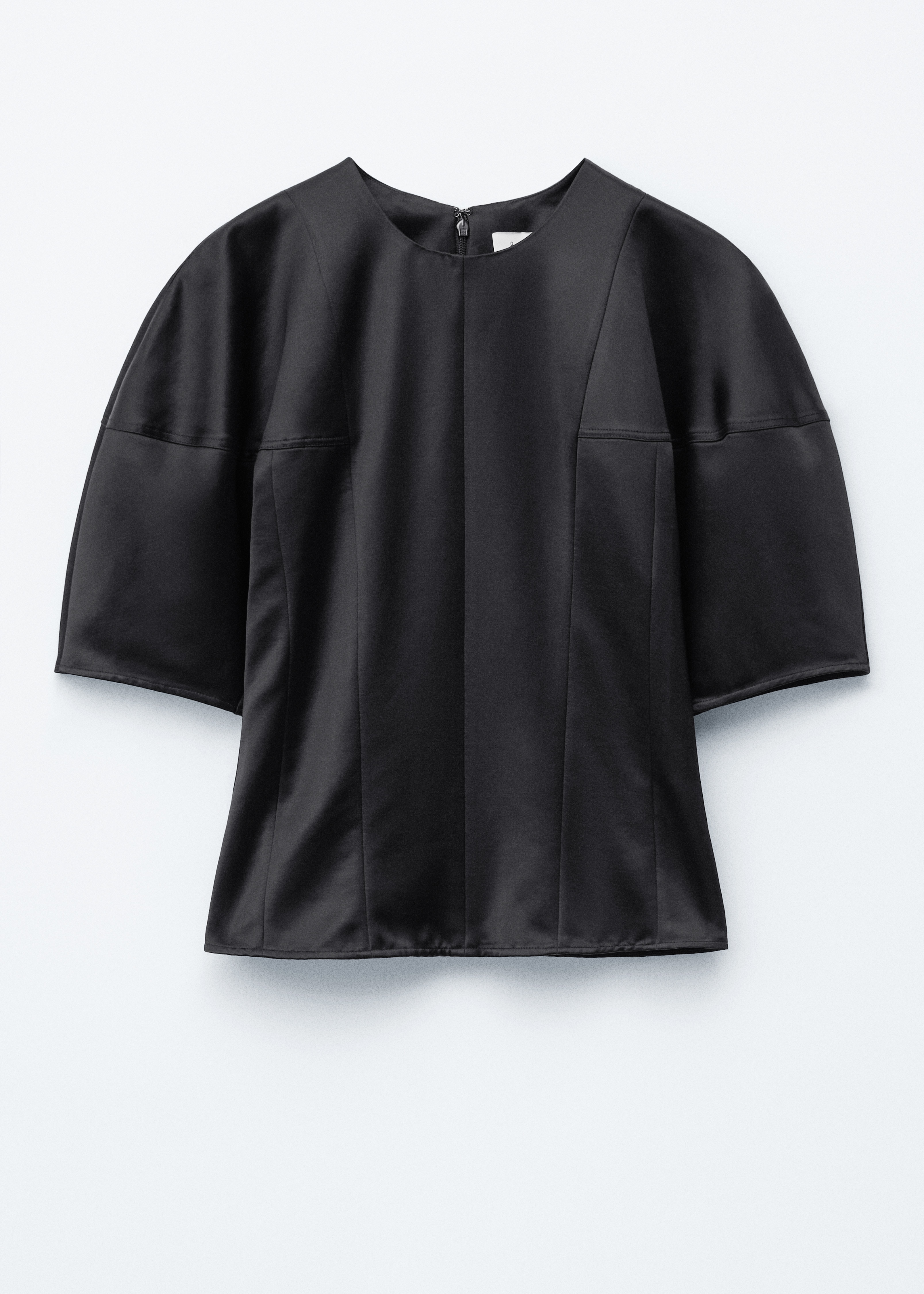 Maglia in raso con maniche a sbuffo - Nero/Beige