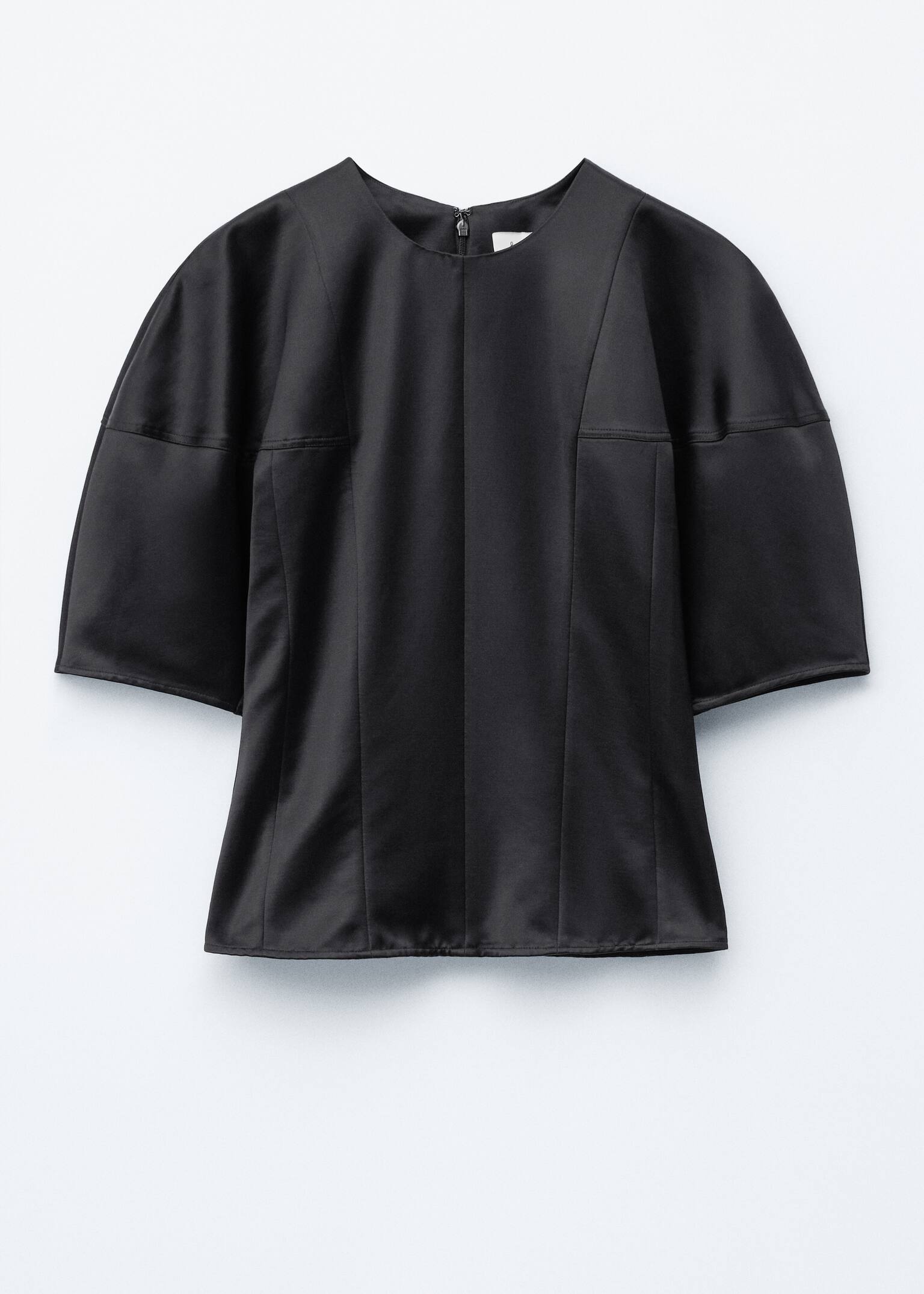 Satinoberteil mit Puffärmeln - Schwarz/Beige - 1