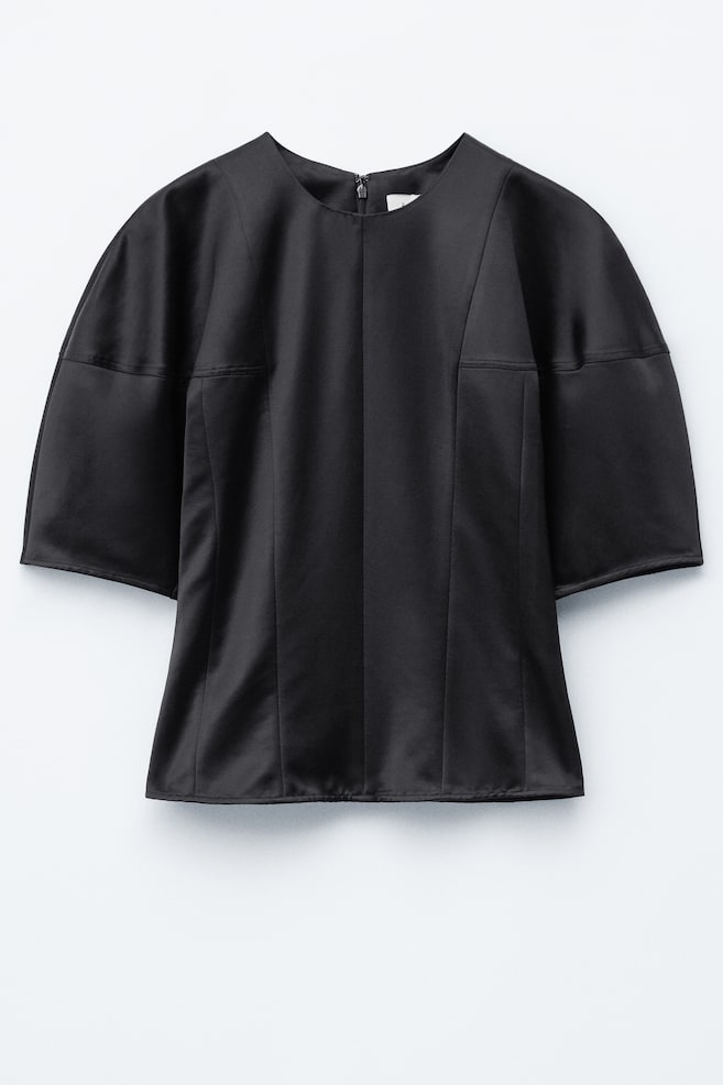 Top de satén con mangas abullonadas - Negro/Beige - 1