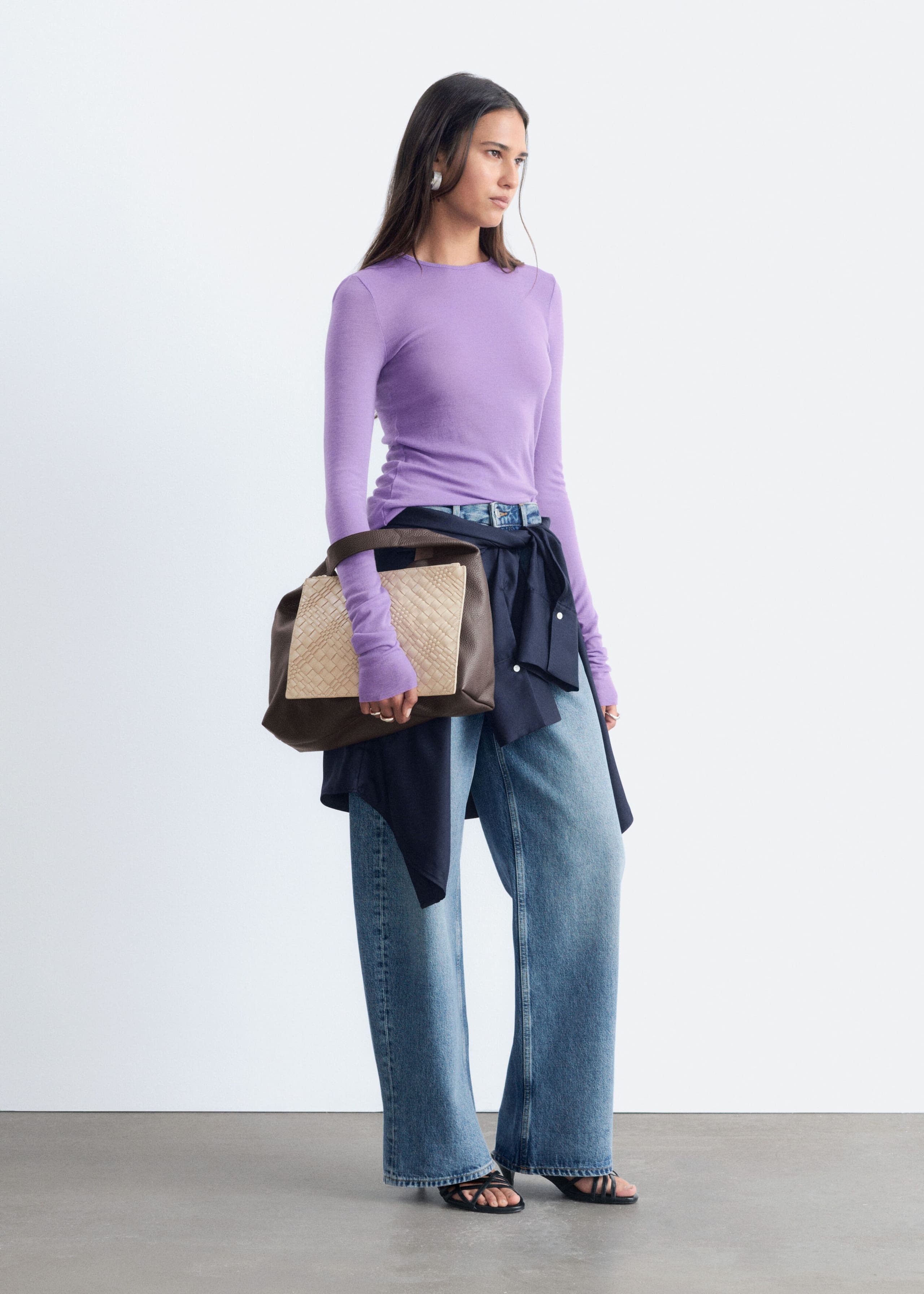 Plain-Knit Wool Top - Lilac - Lookbook