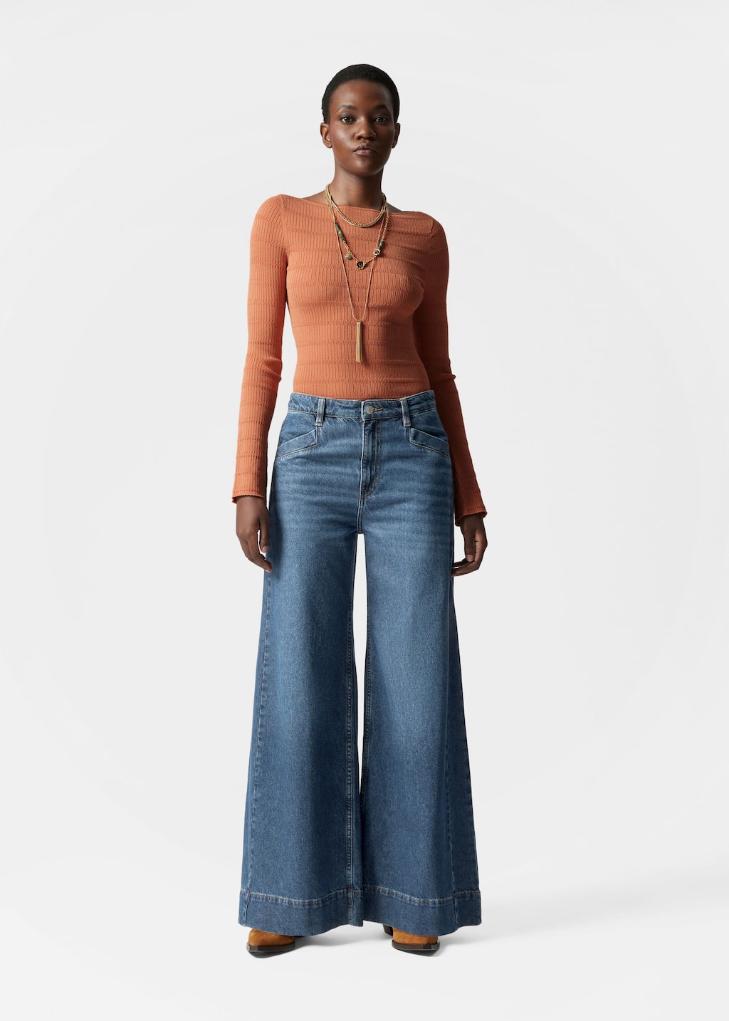 Knitted Boat-Neck Top - Black - Lookbook
