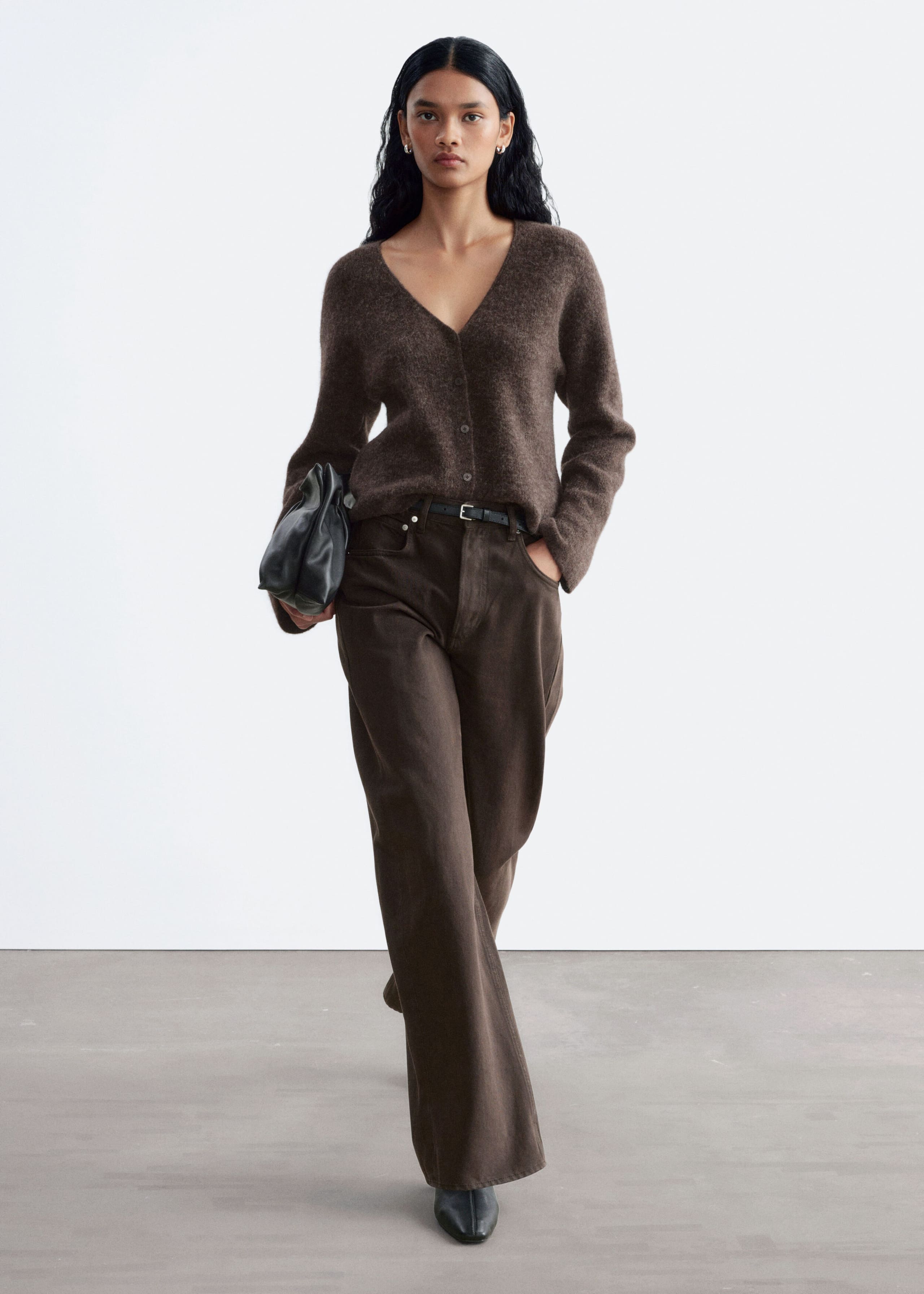 Alpaca-Blend Cardigan - Dark Brown - Lookbook