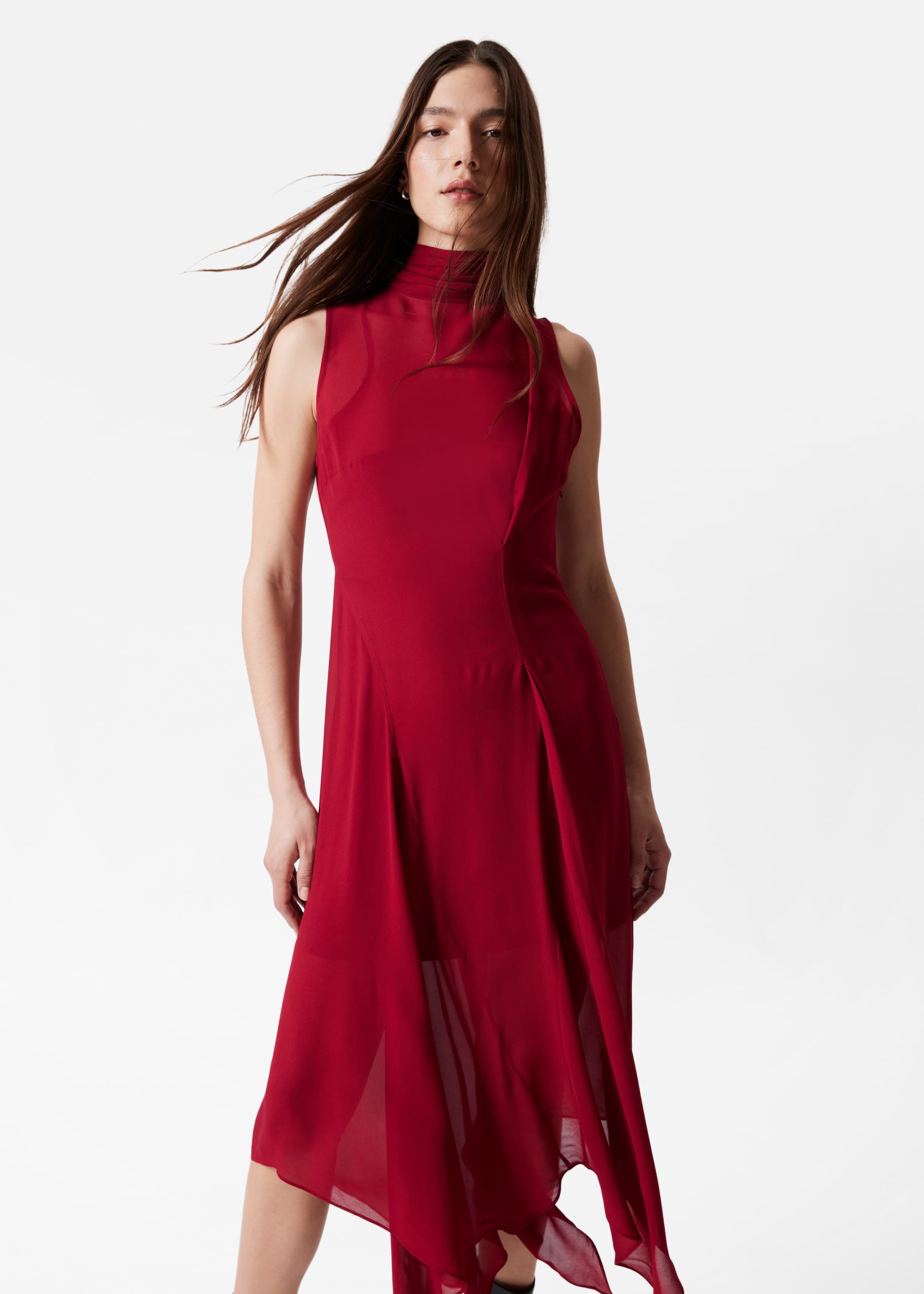 Grotere afbeelding bekijken: Midi-jurk met sjaaldetail - Dark Red - DAMES | H&M BE 3